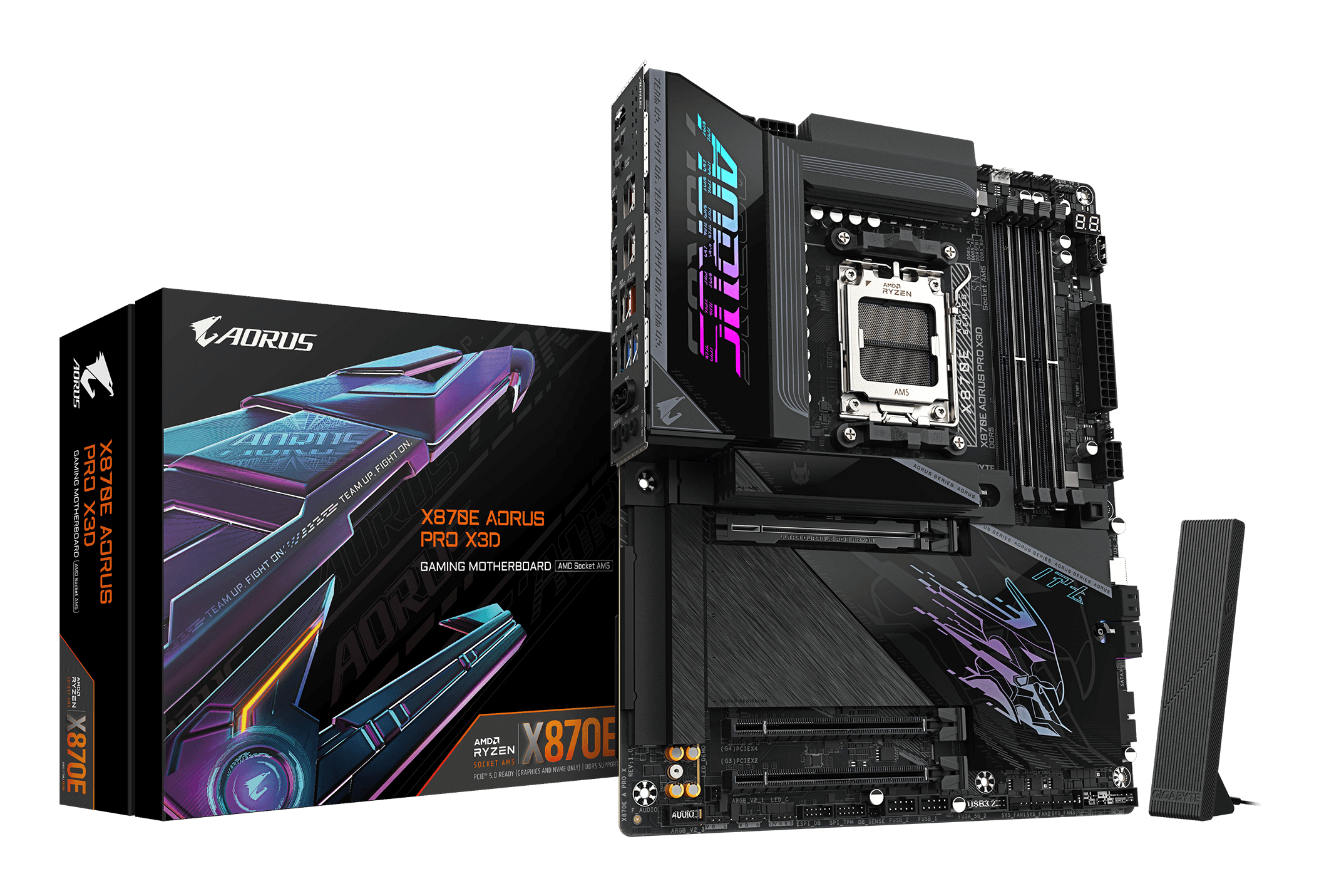 GIGABYTE X870E AORUS PRO X3D Carte M�re - Prend en charge les processeurs AMD Ryzen 9000, VRM num�rique 18+2+2 phases, jusqu � 9000MHz DDR5 (O.C.), 2xPCIe 5.0 + 2xPCIe 4.0, Wi-Fi 7, LAN 5GbE, USB 4