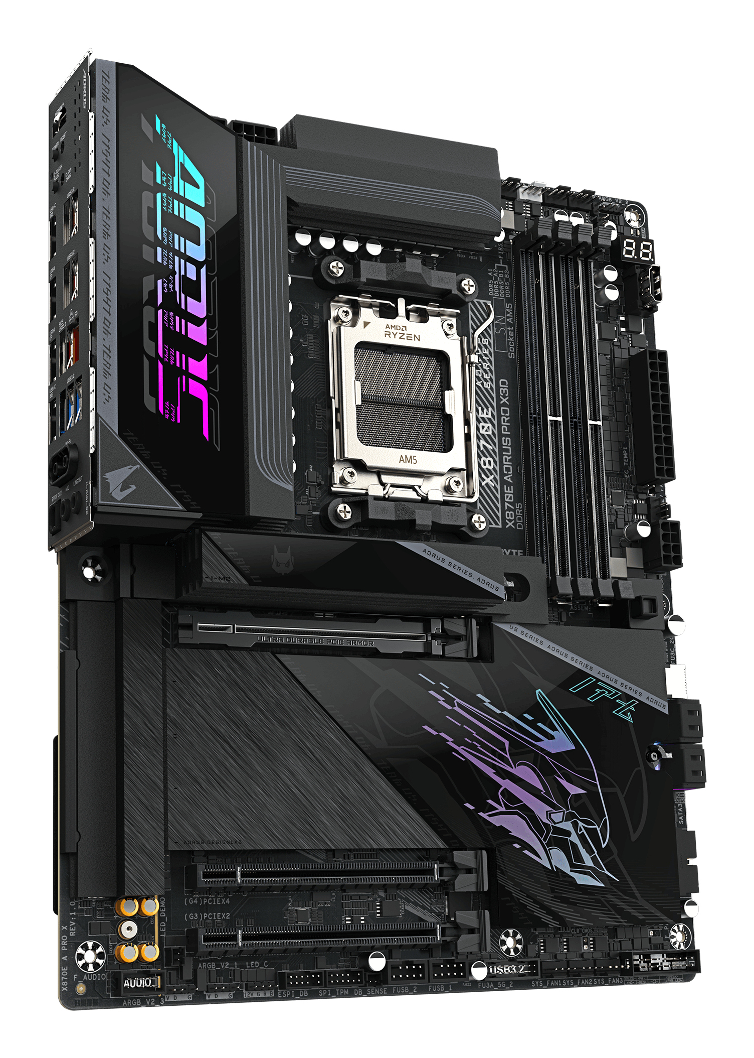 GIGABYTE X870E AORUS PRO X3D Carte M�re - Prend en charge les processeurs AMD Ryzen 9000, VRM num�rique 18+2+2 phases, jusqu � 9000MHz DDR5 (O.C.), 2xPCIe 5.0 + 2xPCIe 4.0, Wi-Fi 7, LAN 5GbE, USB 4