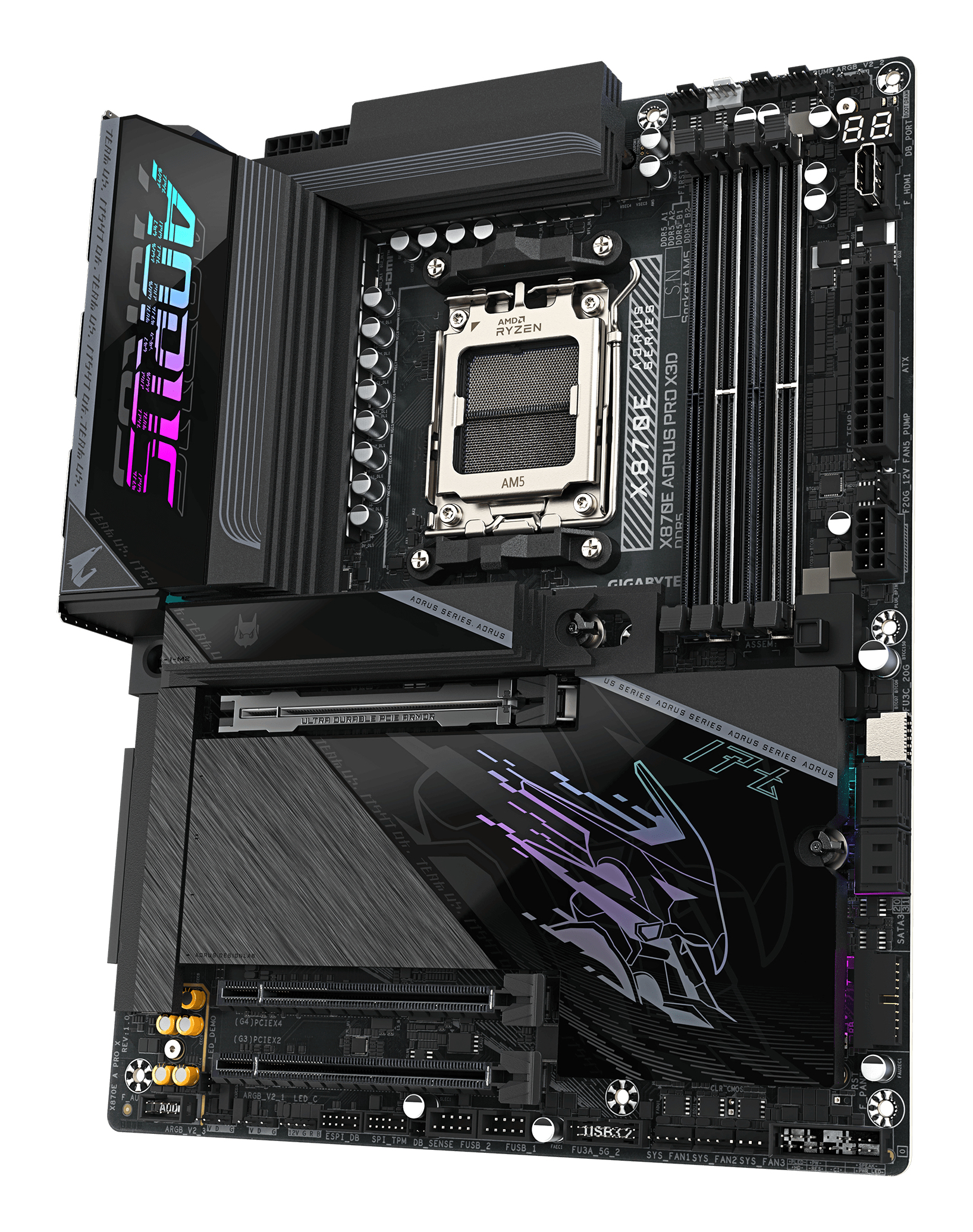 GIGABYTE X870E AORUS PRO X3D Carte M�re - Prend en charge les processeurs AMD Ryzen 9000, VRM num�rique 18+2+2 phases, jusqu � 9000MHz DDR5 (O.C.), 2xPCIe 5.0 + 2xPCIe 4.0, Wi-Fi 7, LAN 5GbE, USB 4