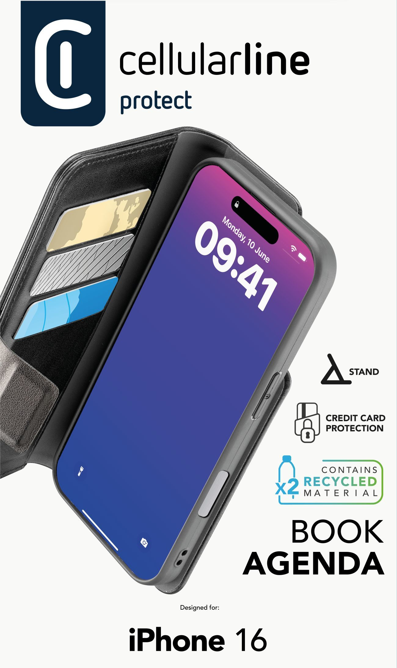 Cellularline Book Agenda 2 Case iPhone 16 Black