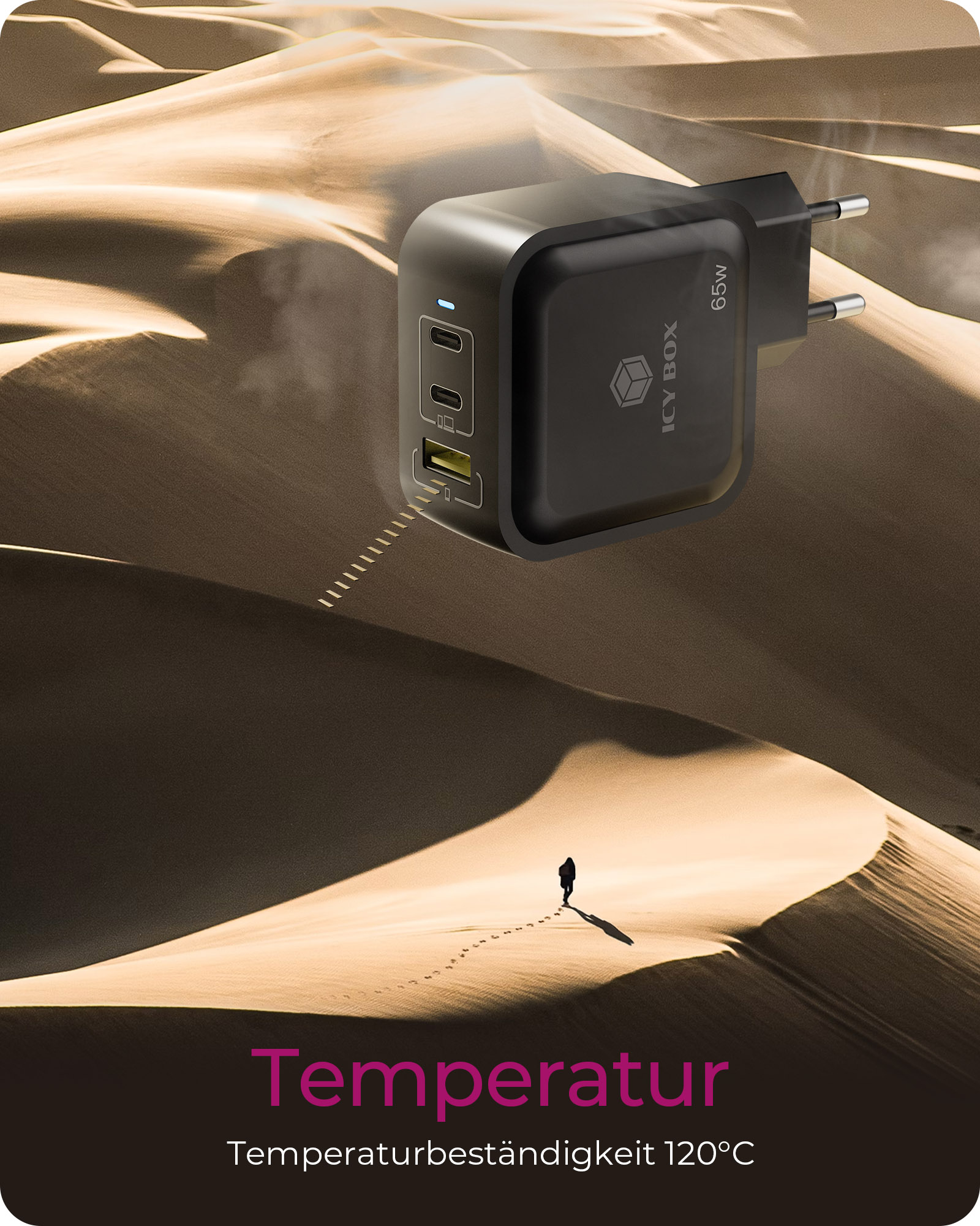 ICY BOX Ladeger�t 3-Port 65W GaN mit PD 3.0
