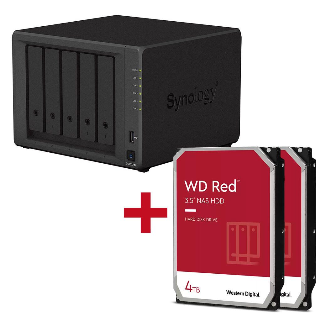 Synology DiskStation DS1522+ 5 Einschbe NAS-Server Leergehuse+ 2x WD Red SATA 3.5 HDD