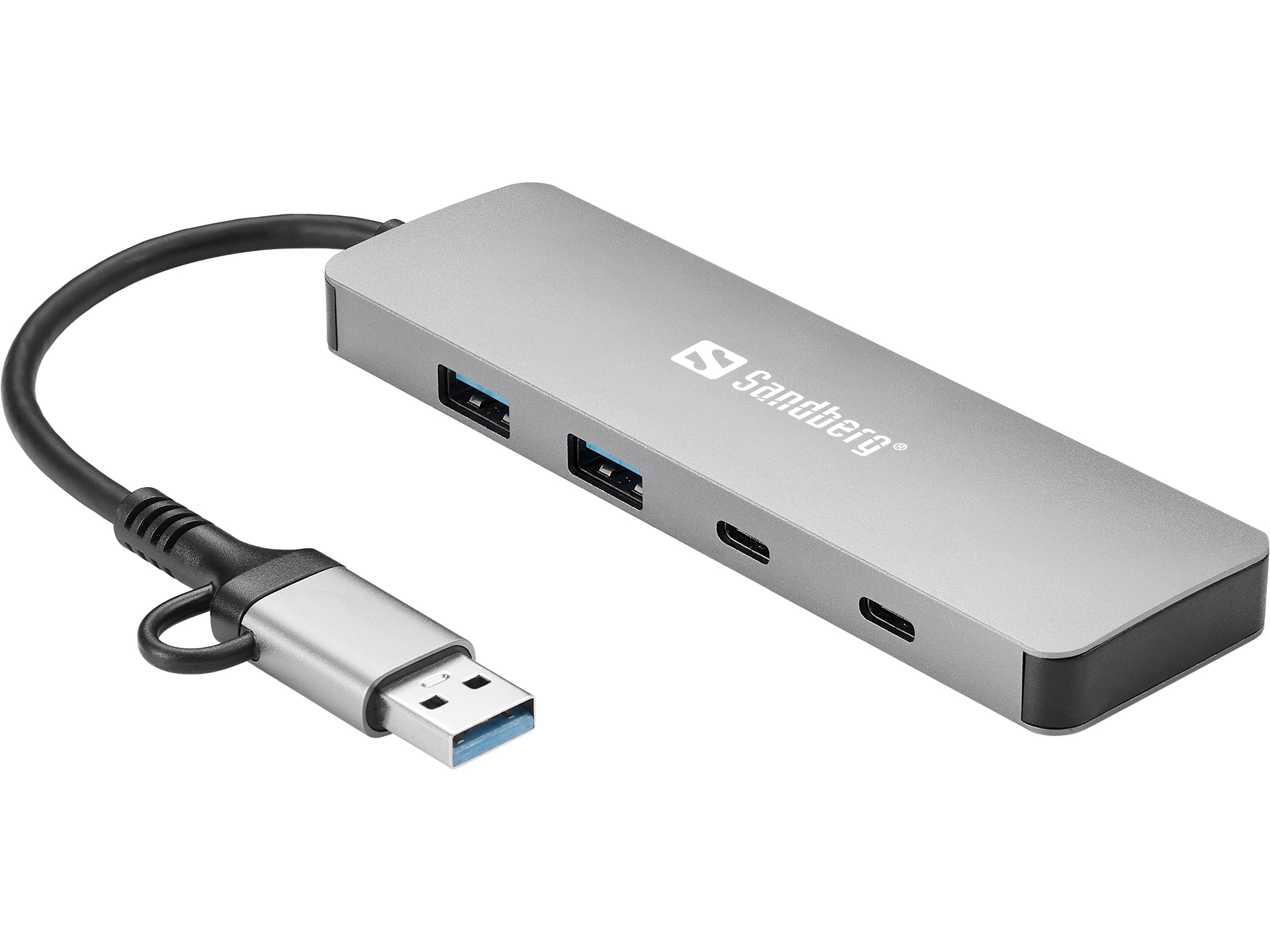 Sandberg USB-C/A to 2xUSB-A+2xUSB-C Hub USB 3.2 Gen 1 (3.1 Gen 1) Type-A + Type-C 5000 Mbit/s Aluminium