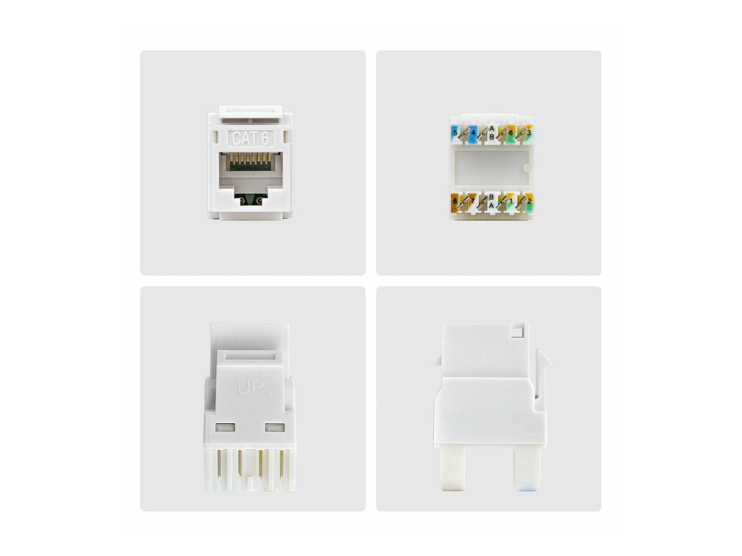StarTech.com Cat6 Keystone Jack, 24-Pack RJ45 Ethernet Keystone Jacks, UTP Cat6 Wall Jack, 180-Degree 110 Punch Down, White