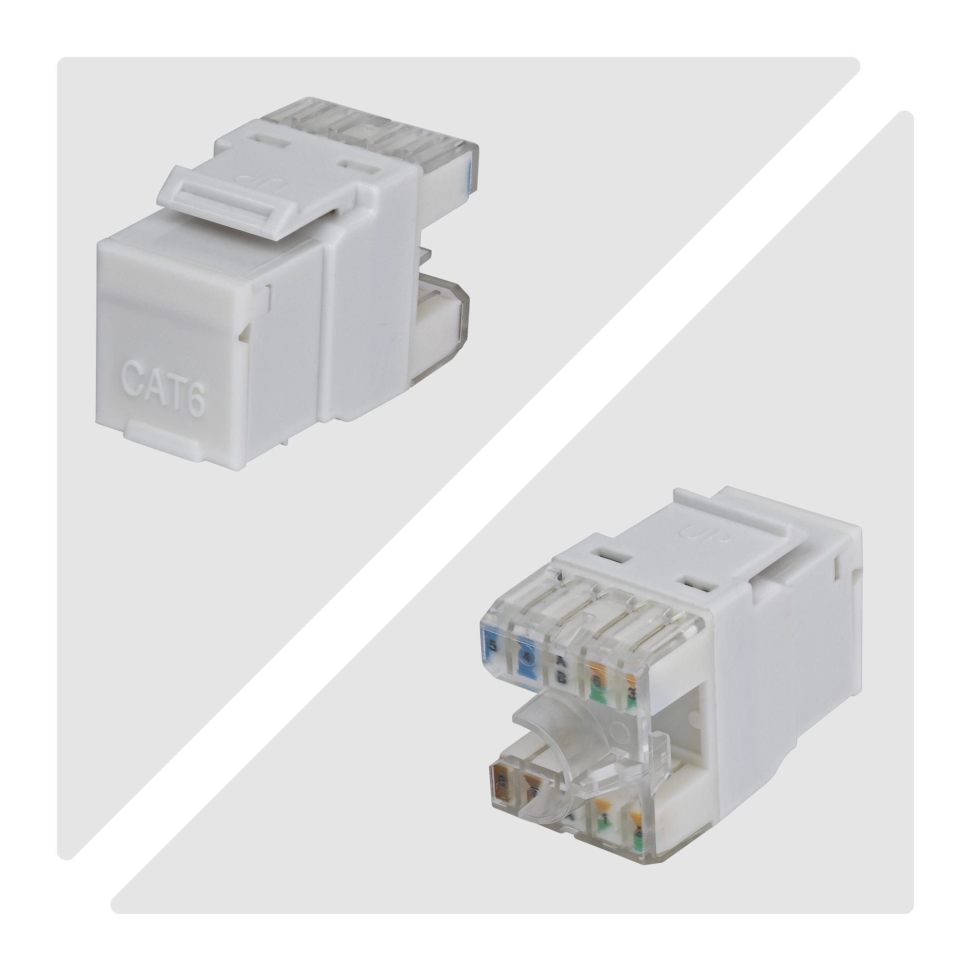 StarTech.com Cat6 Keystone Jack, 24-Pack RJ45 Ethernet Keystone Jacks, UTP Cat6 Wall Jack, 180-Degree 110 Punch Down, White
