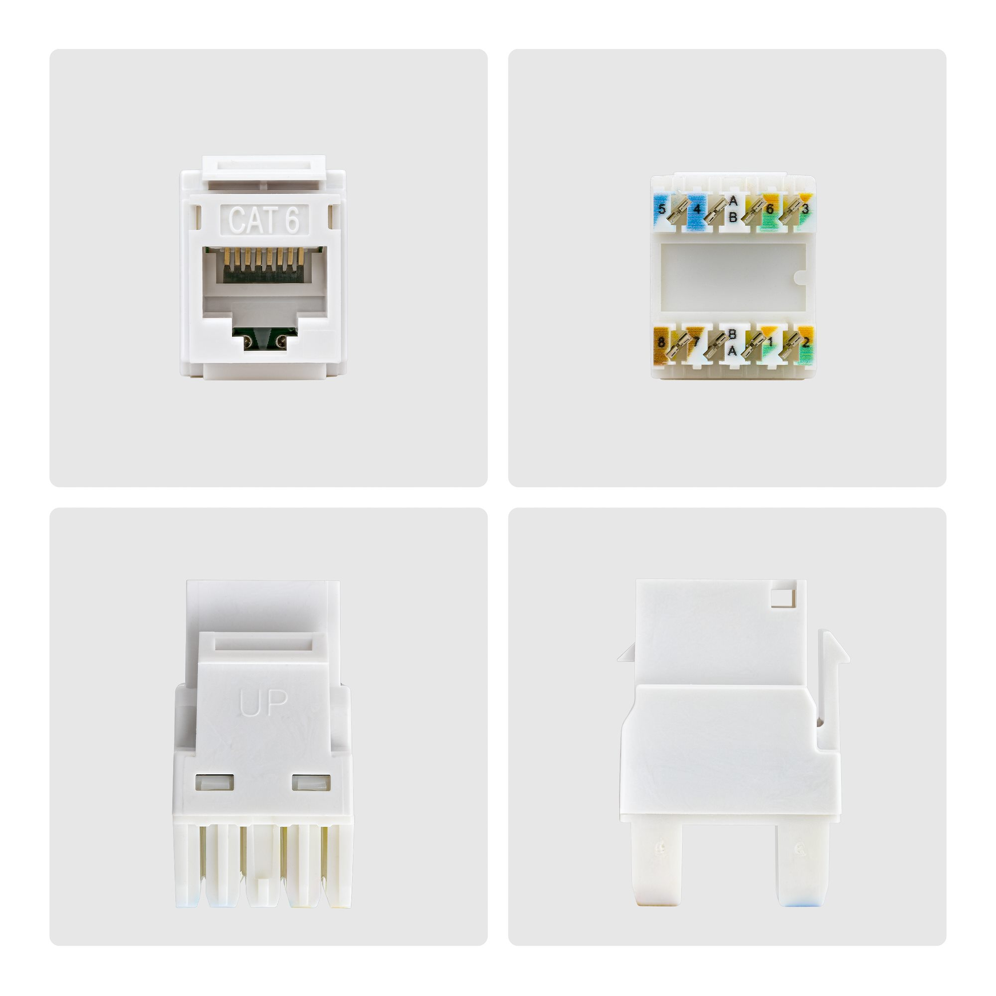 StarTech.com Cat6 Keystone Jack, 24-Pack RJ45 Ethernet Keystone Jacks, UTP Cat6 Wall Jack, 180-Degree 110 Punch Down, White