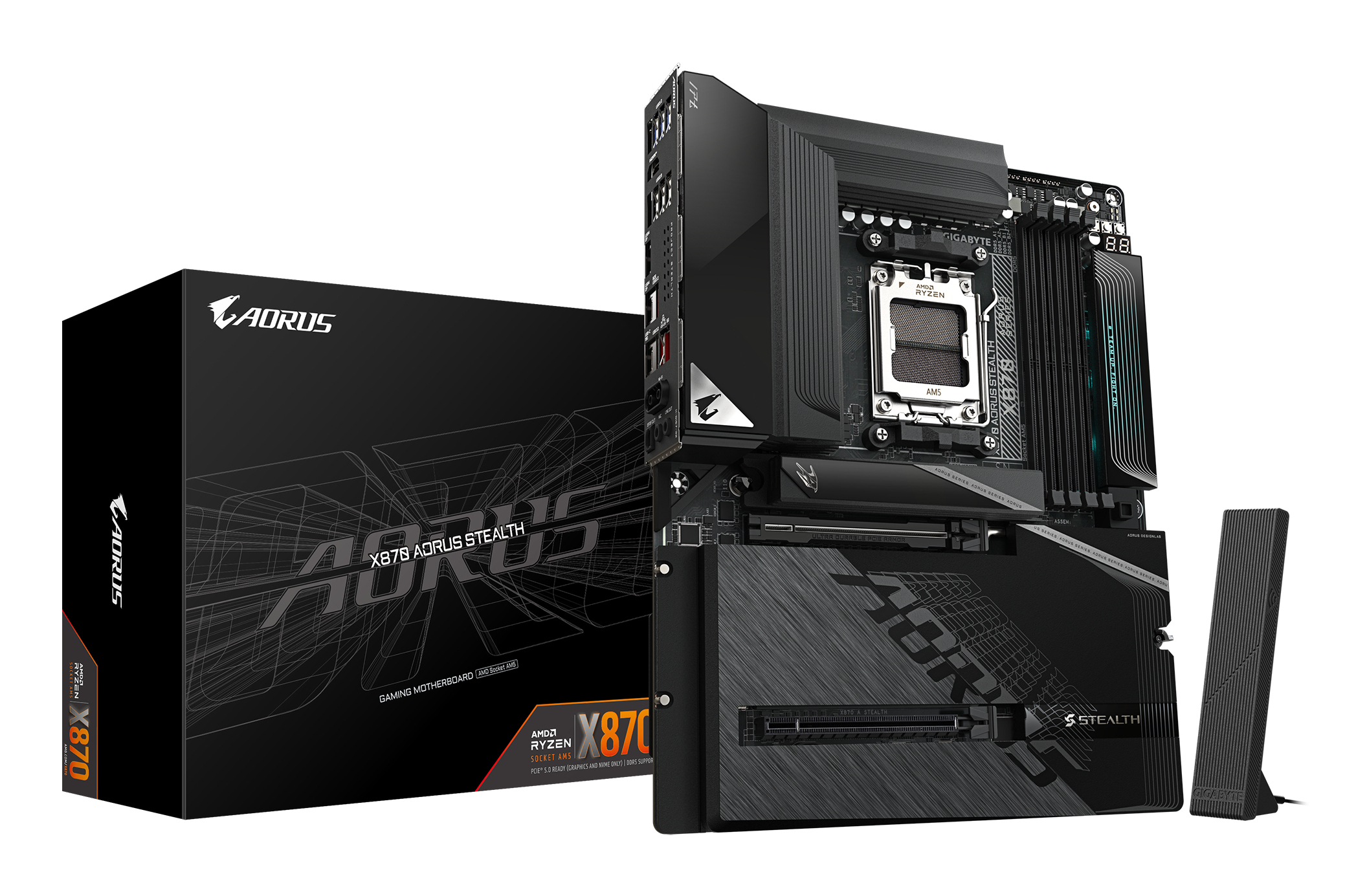 GIGABYTE X870 AORUS STEALTH Placa Base - Compatible con procesadores AMD Ryzen 9000, VRM digital de 16+2+2 fases, hasta 8200MHz DDR5 (O.C.), 2xPCIe 5.0 + 2xPCIe 4.0, Wi-Fi 7, LAN 5GbE, USB 4