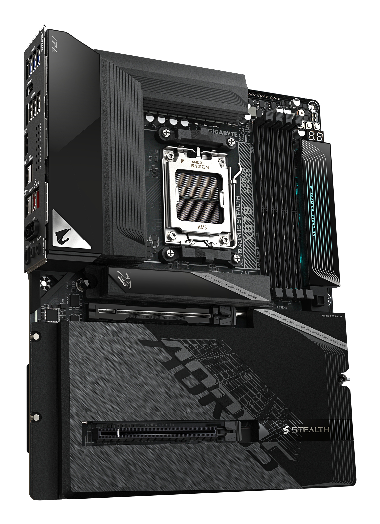 GIGABYTE X870 AORUS STEALTH Placa Base - Compatible con procesadores AMD Ryzen 9000, VRM digital de 16+2+2 fases, hasta 8200MHz DDR5 (O.C.), 2xPCIe 5.0 + 2xPCIe 4.0, Wi-Fi 7, LAN 5GbE, USB 4