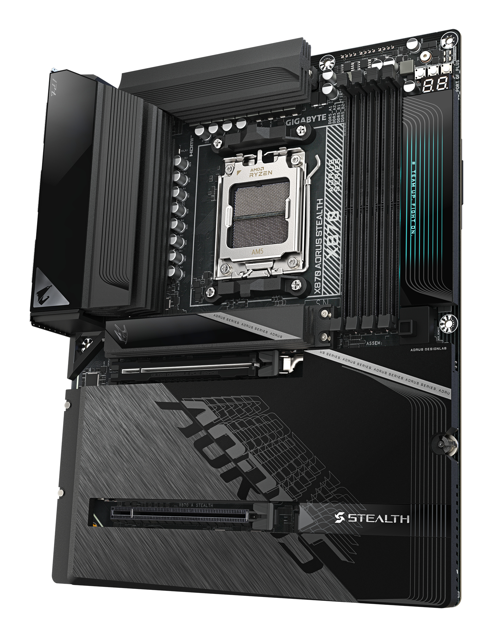GIGABYTE X870 AORUS STEALTH Placa Base - Compatible con procesadores AMD Ryzen 9000, VRM digital de 16+2+2 fases, hasta 8200MHz DDR5 (O.C.), 2xPCIe 5.0 + 2xPCIe 4.0, Wi-Fi 7, LAN 5GbE, USB 4
