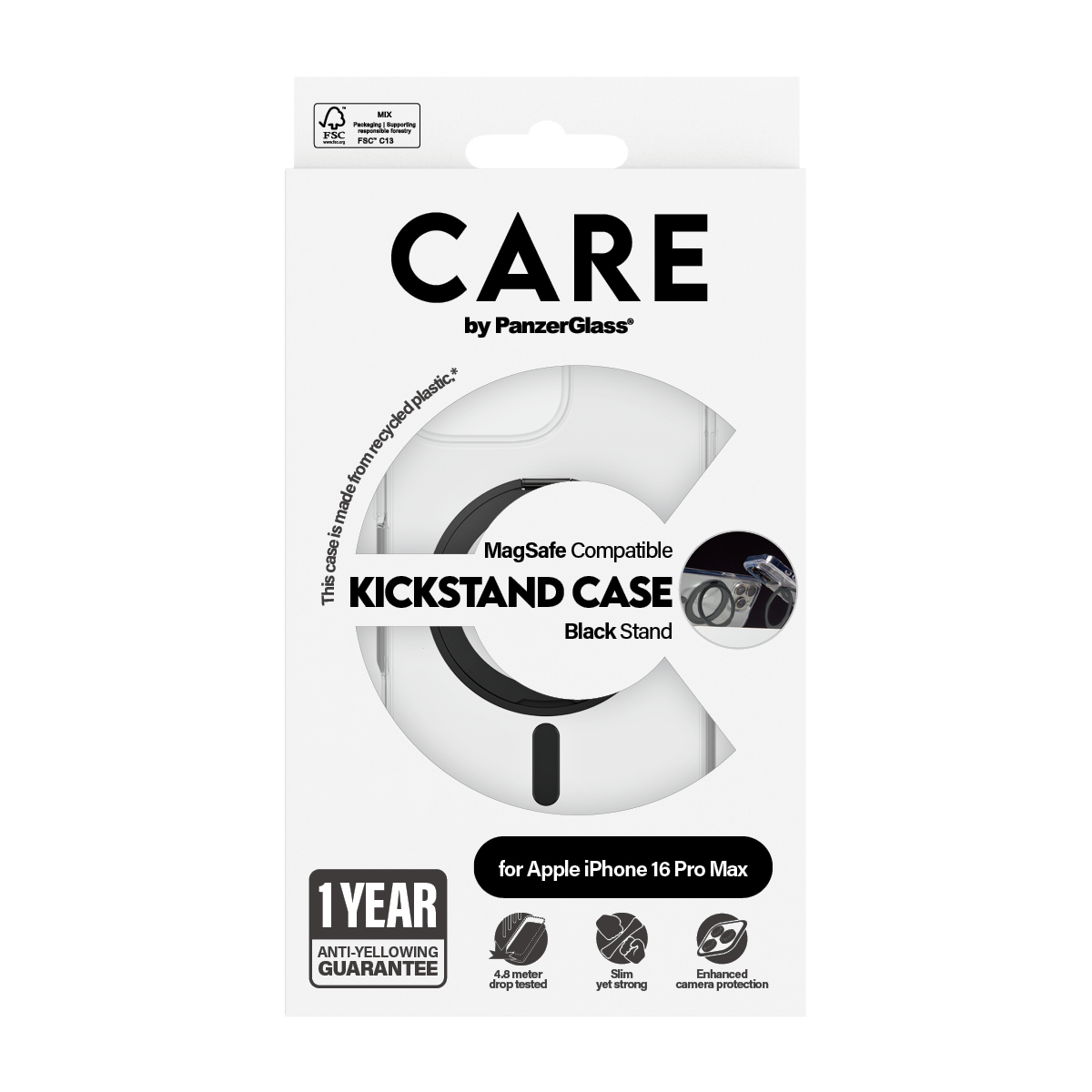 PanzerGlass CARE by � Case Transparent w. Black Kickstand & MagSafe iPhone 16 Pro Max coque de protection pour t�l�phones portables Housse Noir