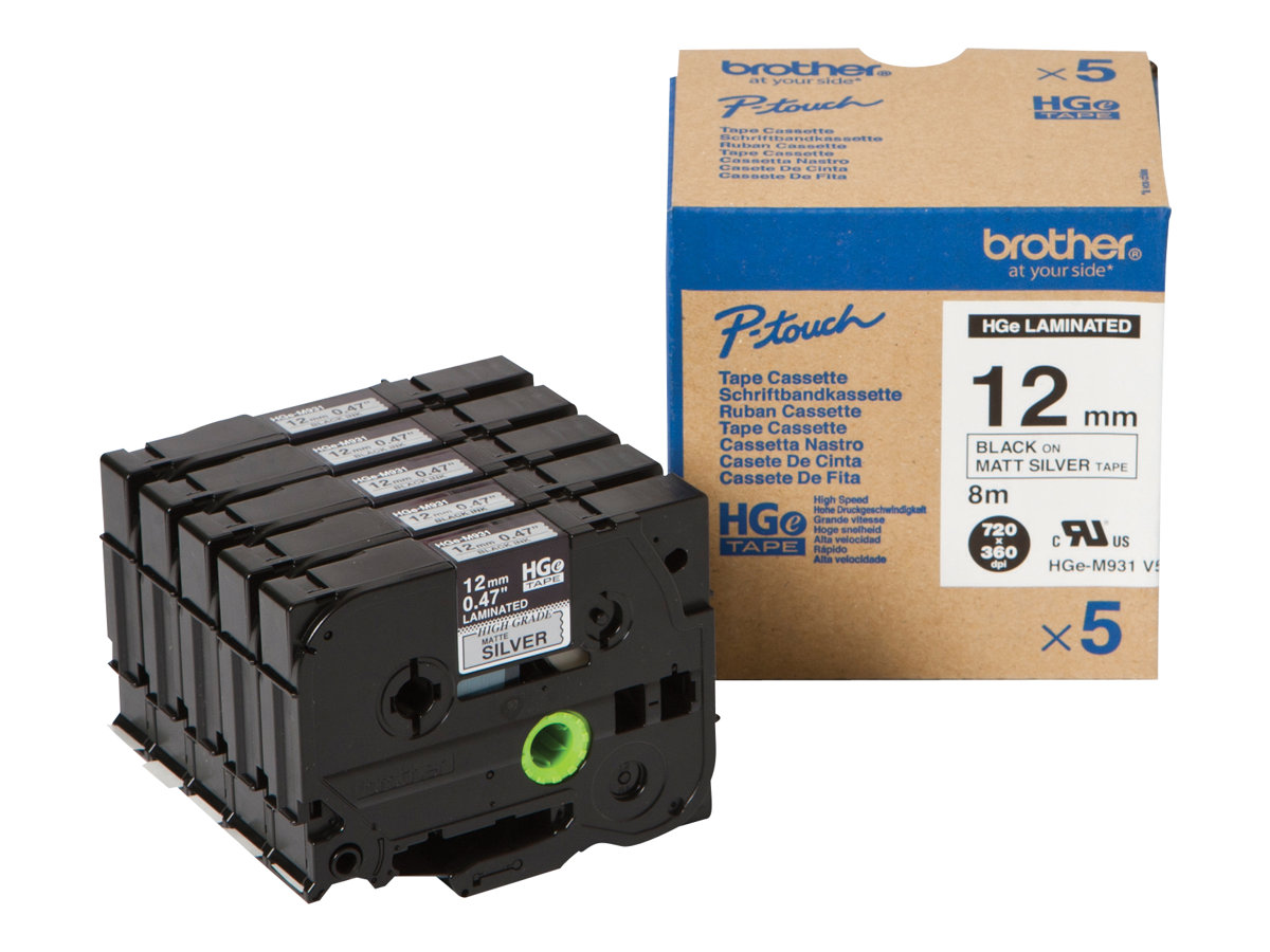 Brother HGE-M931V5 - Schwarz auf Silber - Rolle (1,2 cm x 8 m)