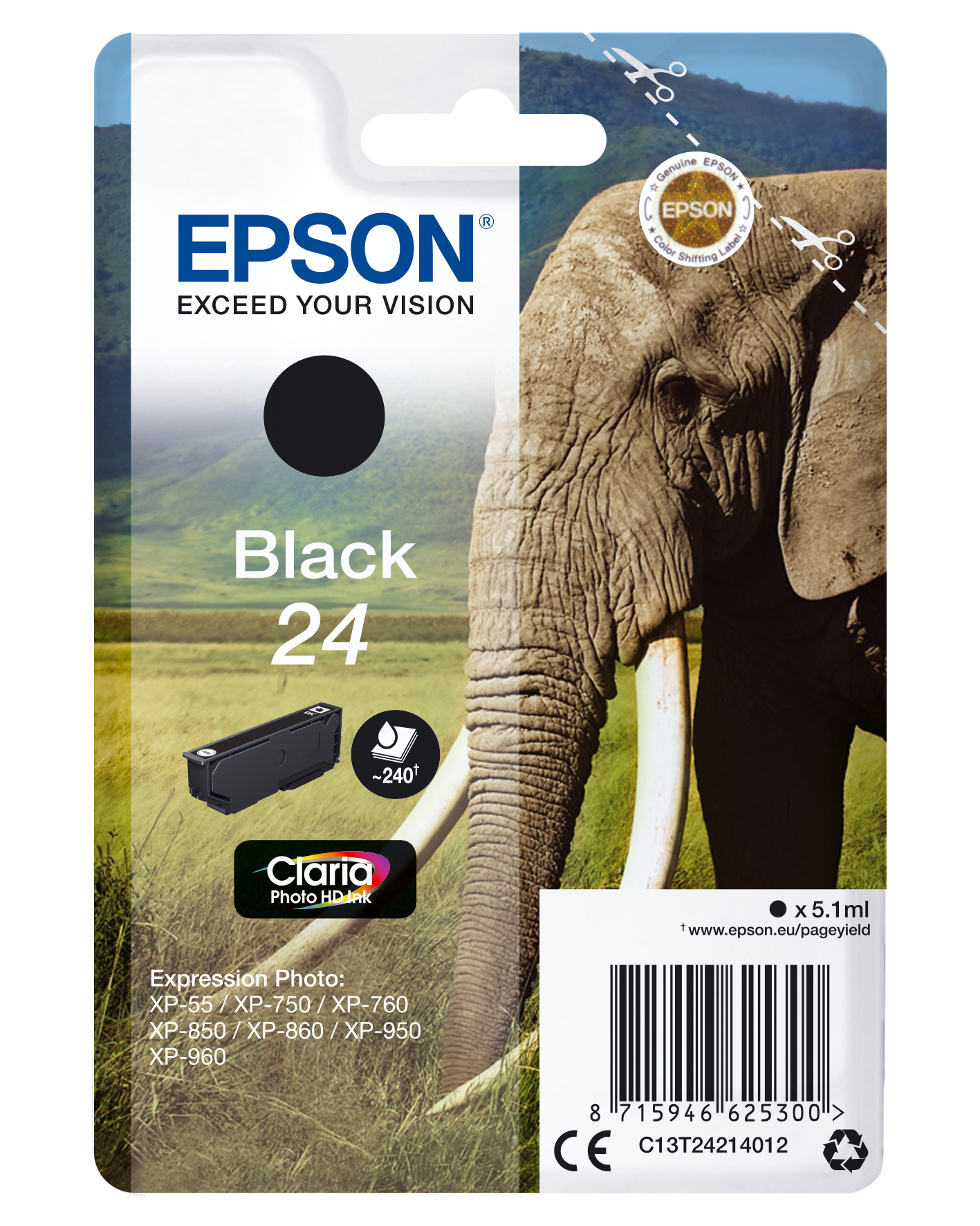 Epson 24 - 5.1 ml - Schwarz - Original - Blister mit RF-Alarm