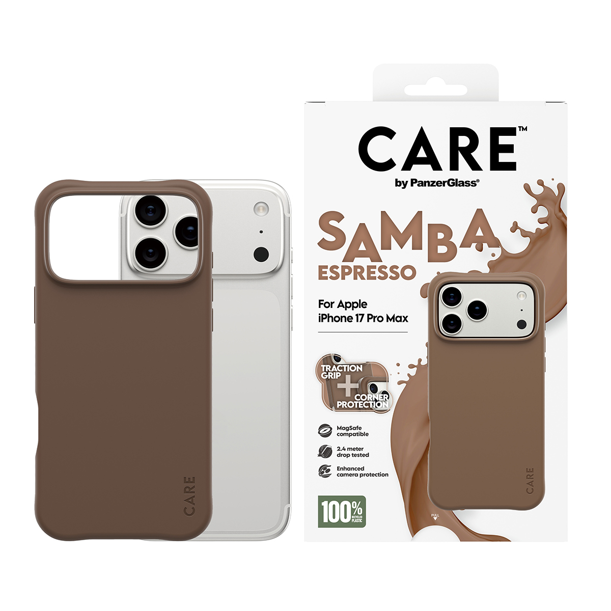 PanzerGlass CARE by � Fashionable Case Samba Espresso w. MagSafe iPhone 17 Pro Max coque de protection pour t�l�phones portables Housse Marron