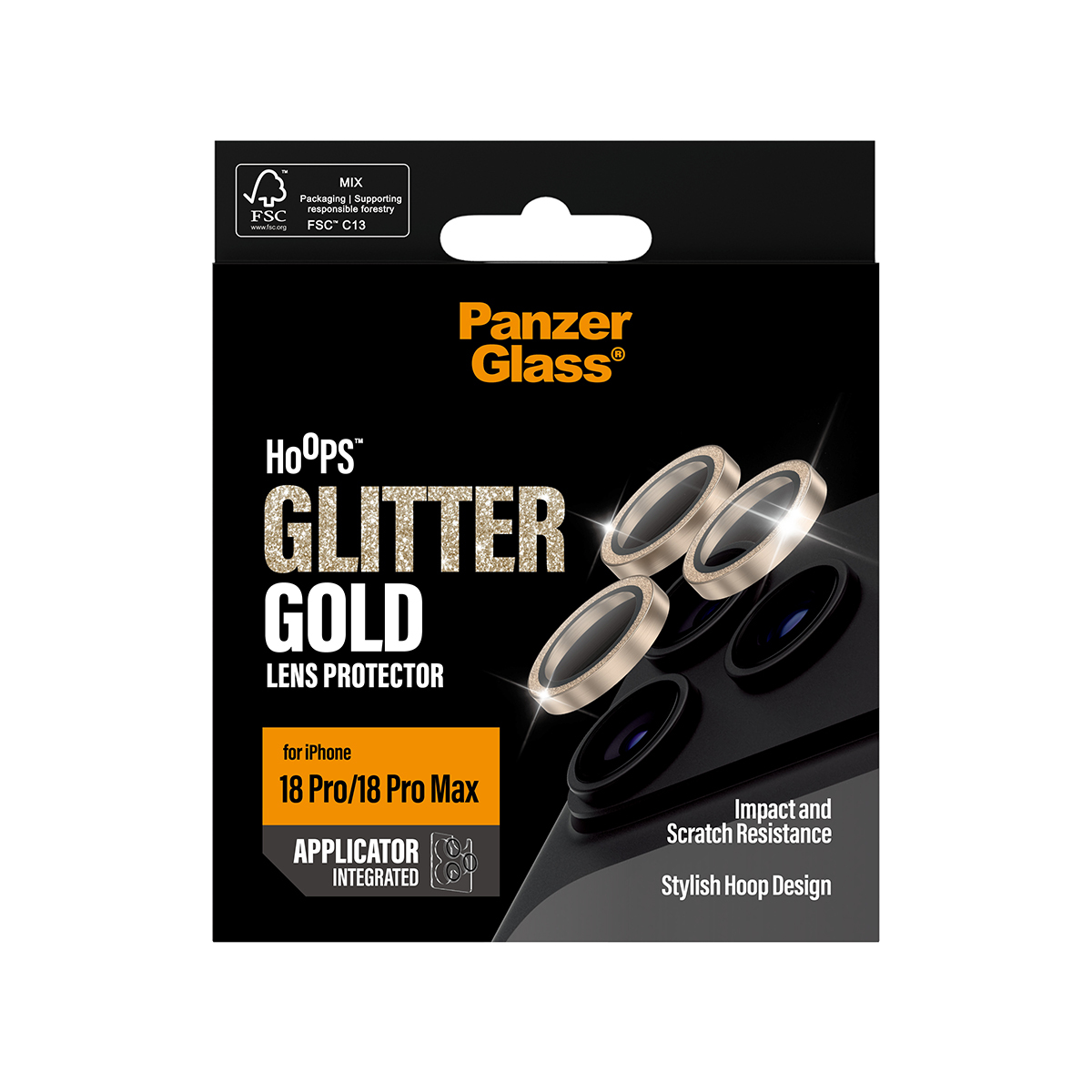 PanzerGlass � Hoops� Camera Lens Protector Glitter Gold iPhone 18 Pro | 18 Pro Max Protector de pantalla 1 pieza(s)