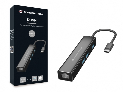 Conceptronic DONN07B - Hub - 3 x SuperSpeed USB 3.0 + 1 x 10/100/1000