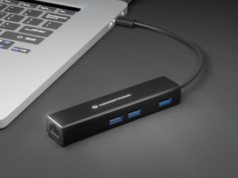 Conceptronic DONN07B - Hub - 3 x SuperSpeed USB 3.0 + 1 x 10/100/1000