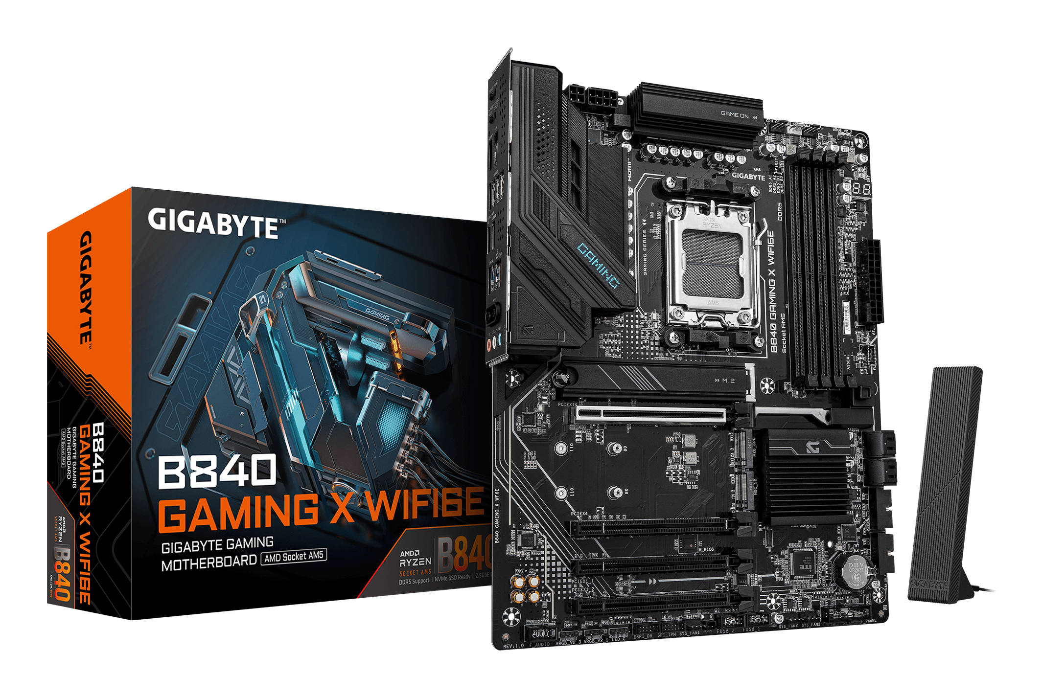 GIGABYTE B840 GAMING X WIFI6E Scheda Madre - CPU AMD Ryzen 9000, VRM 12+2+2 fasi, fino a 7600MHz DDR5(O.C), 2xPCIe 4.0 + 1xPCIe 3.0 M.2, Wi-Fi 6E, LAN 2.5GbE, USB 3.2 Gen 2