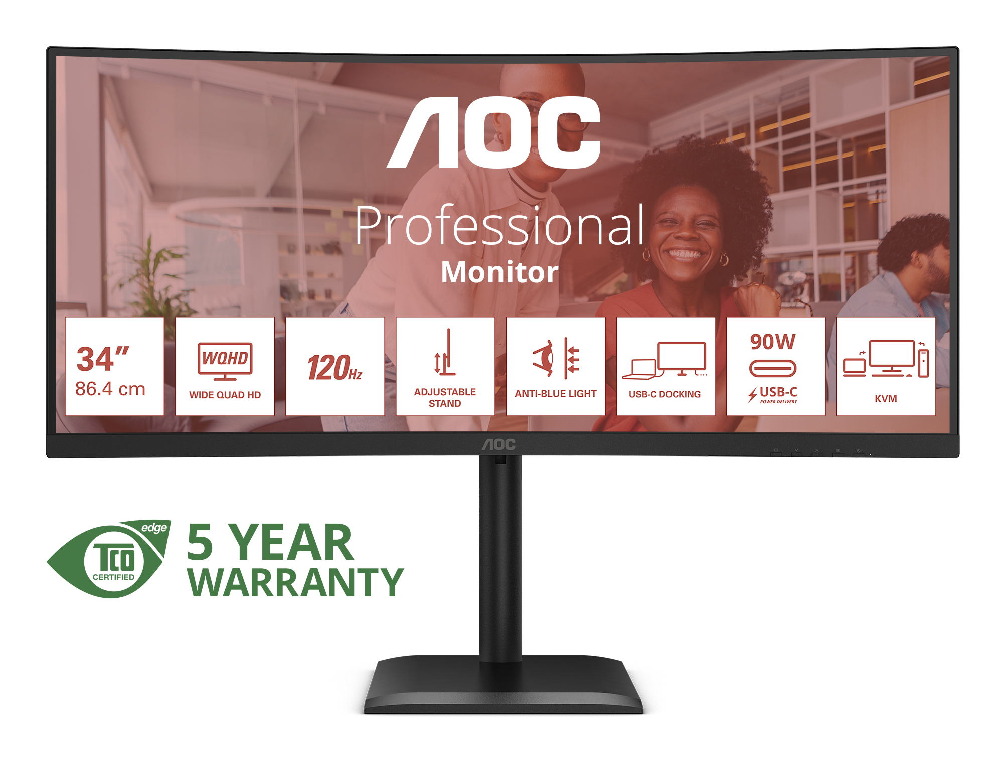 AOC E4 CU34E4CV computer monitor 86.4 cm (34) 3440 x 1440 pixels UltraWide Quad HD LCD Black
