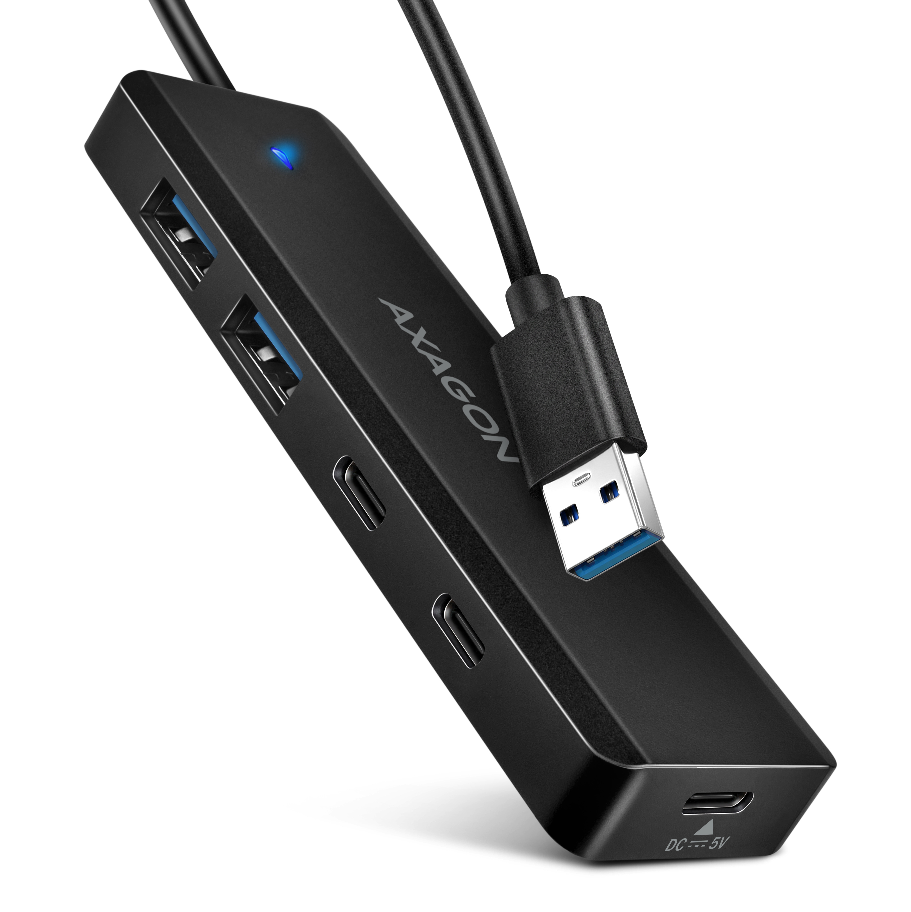 Axagon HUE-C2A 4� USB 5Gbps Hub, 2� USB-A & 2� USB-C, USB-C Power IN, 19cm USB-A Cable