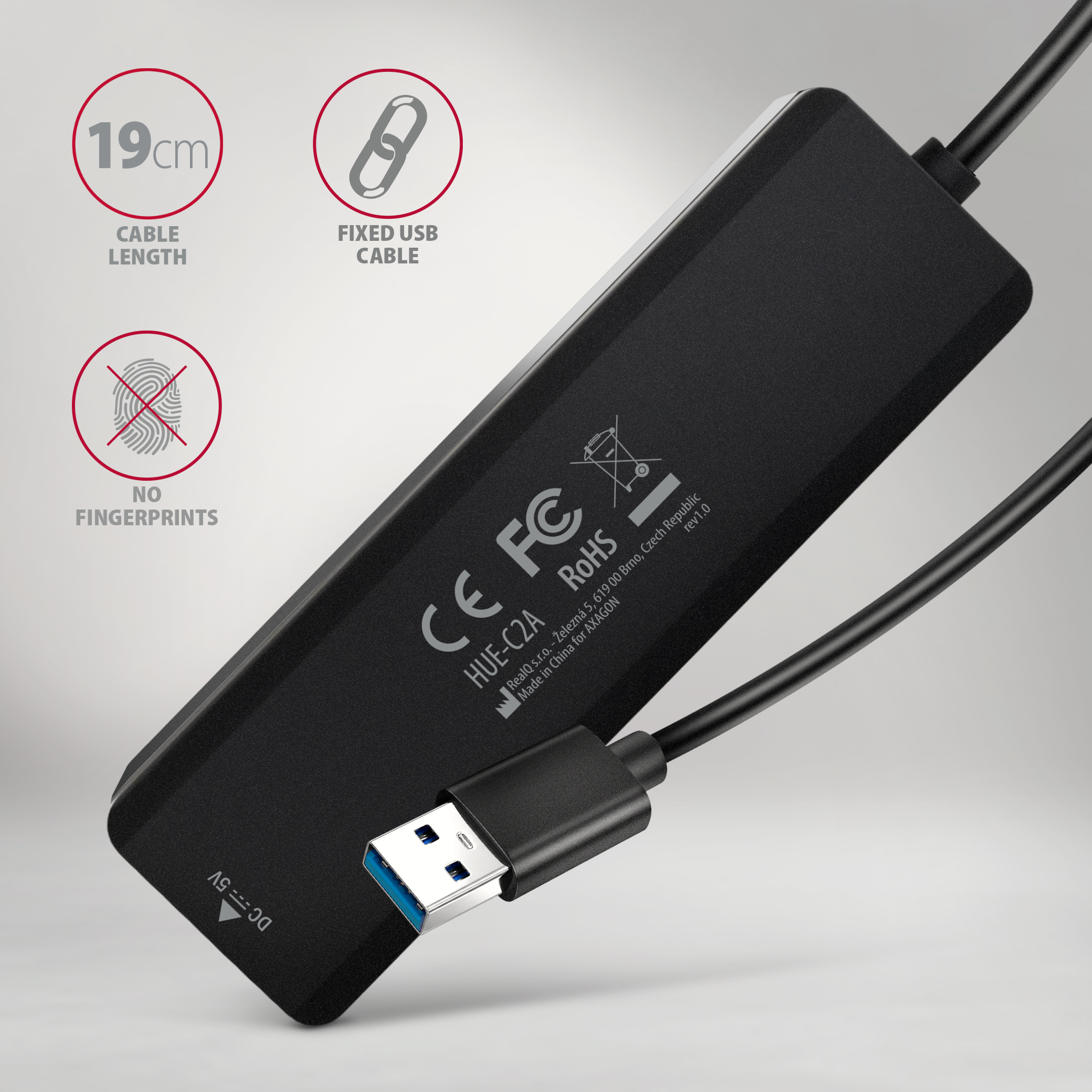 Axagon HUE-C2A 4� USB 5Gbps Hub, 2� USB-A & 2� USB-C, USB-C Power IN, 19cm USB-A Cable