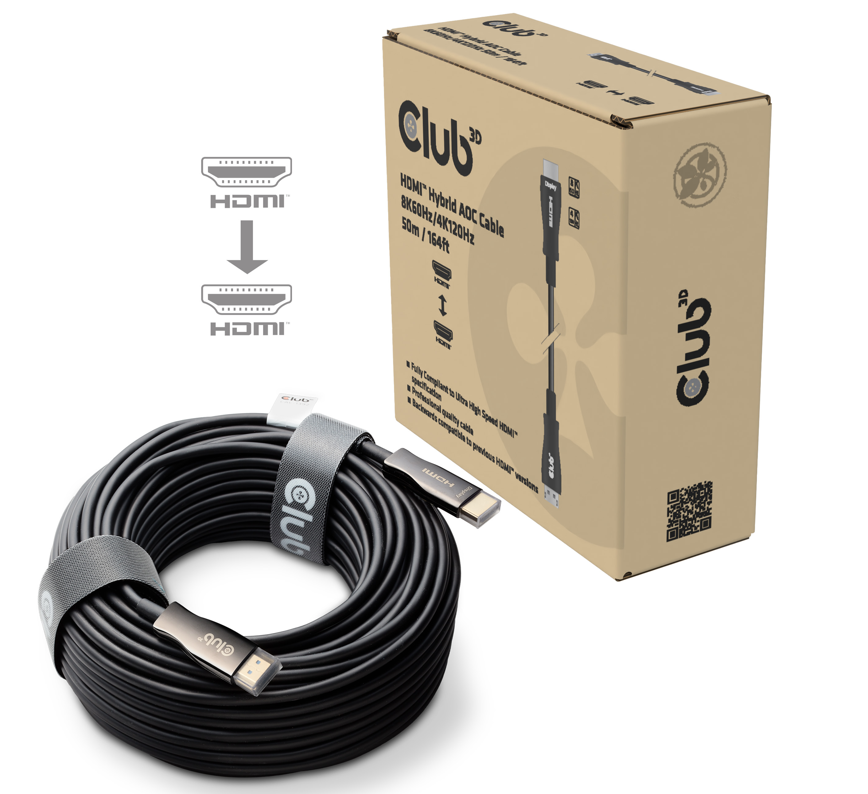 CLUB3D HDMI Hybrid AOC Cable 8K60Hz/4K120Hz 50m / 164.04ft