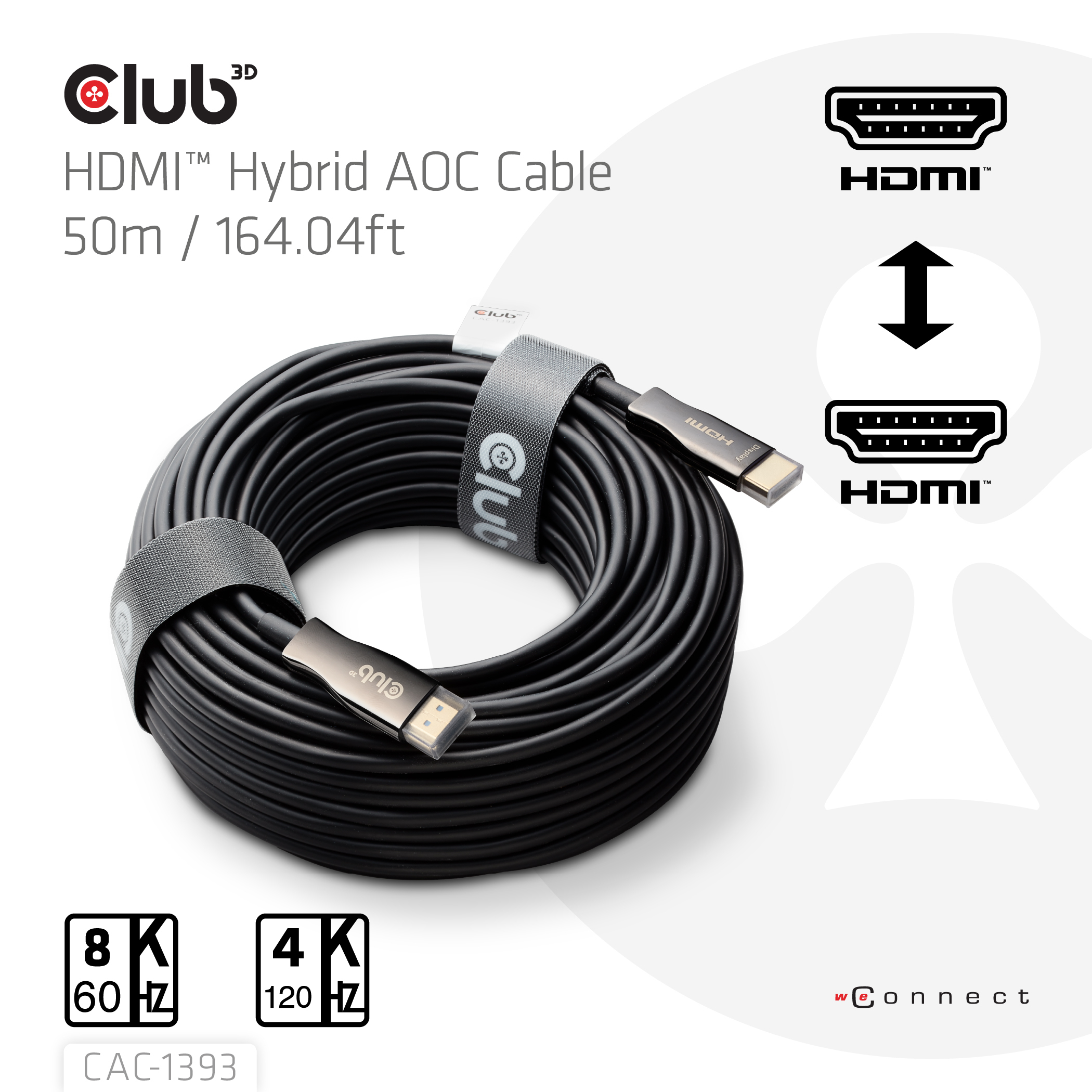 CLUB3D HDMI Hybrid AOC Cable 8K60Hz/4K120Hz 50m / 164.04ft