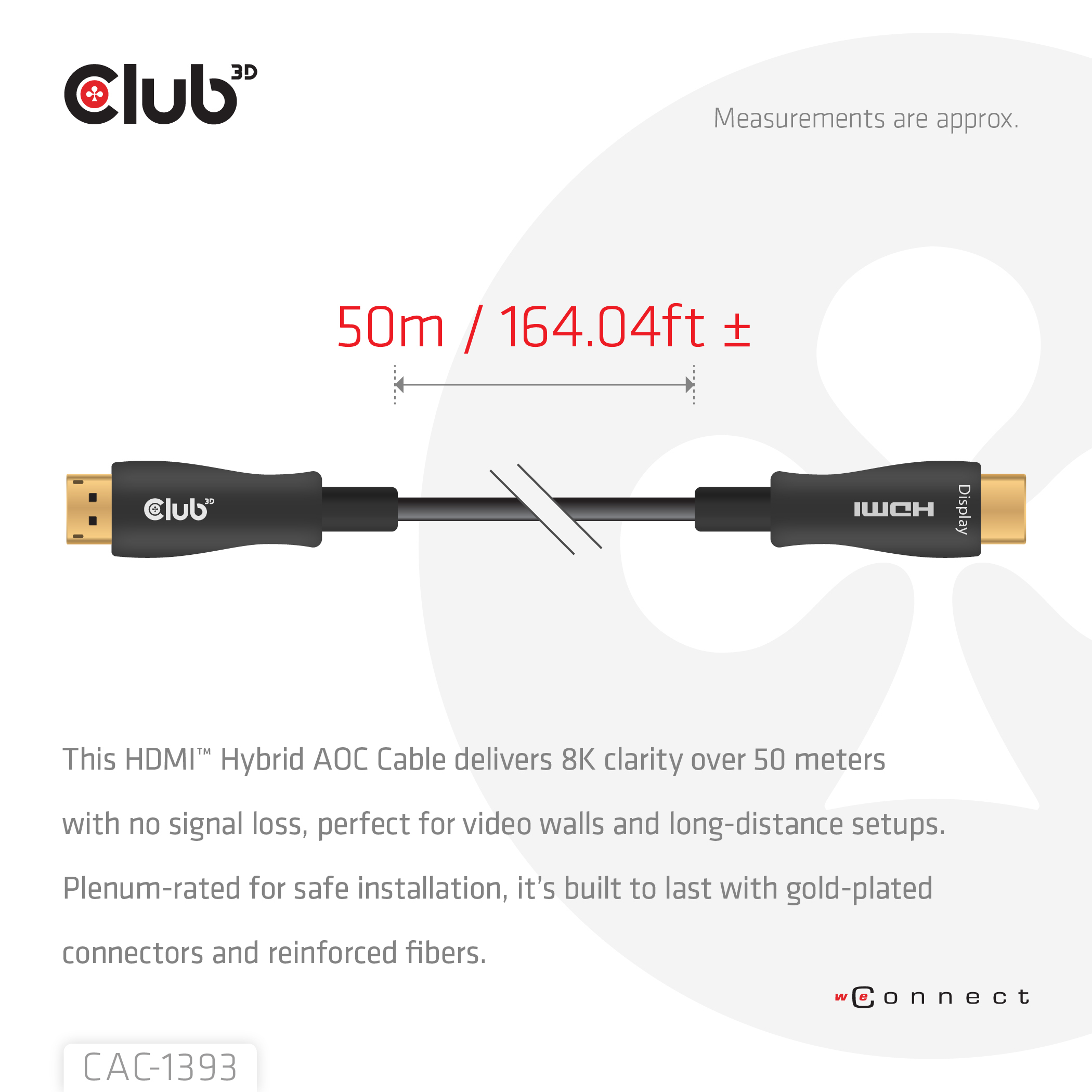 CLUB3D HDMI Hybrid AOC Cable 8K60Hz/4K120Hz 50m / 164.04ft