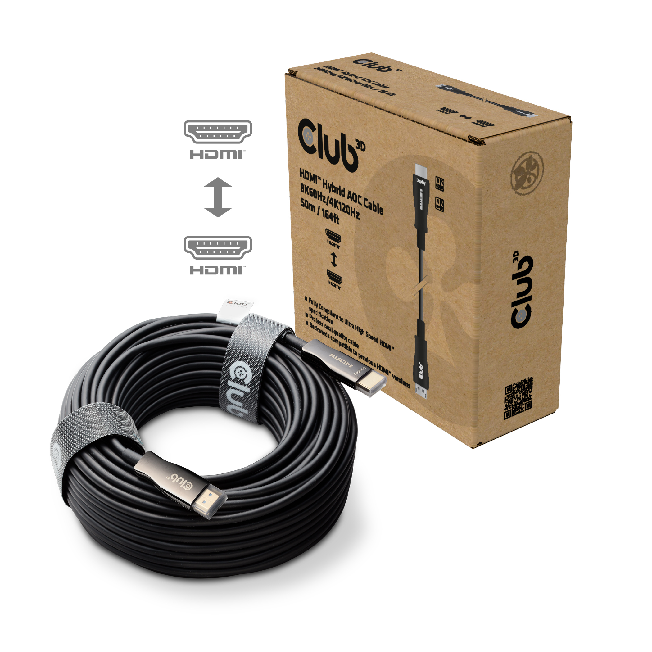 CLUB3D HDMI Hybrid AOC Cable 8K60Hz/4K120Hz 50m / 164.04ft