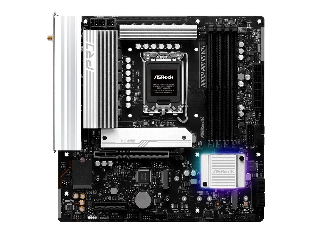 ASRock B860M Pro RS WiFi - Motherboard - micro ATX - LGA1851-Sockel - B860 Chipsatz - USB-C 3.2 Gen 2x2, USB 3.2 Gen 1, USB-C 3.2 Gen 1 - 2.5 Gigabit LAN, Bluetooth, Wi-Fi 6E - Onboard-Grafik (CPU erforderlich)