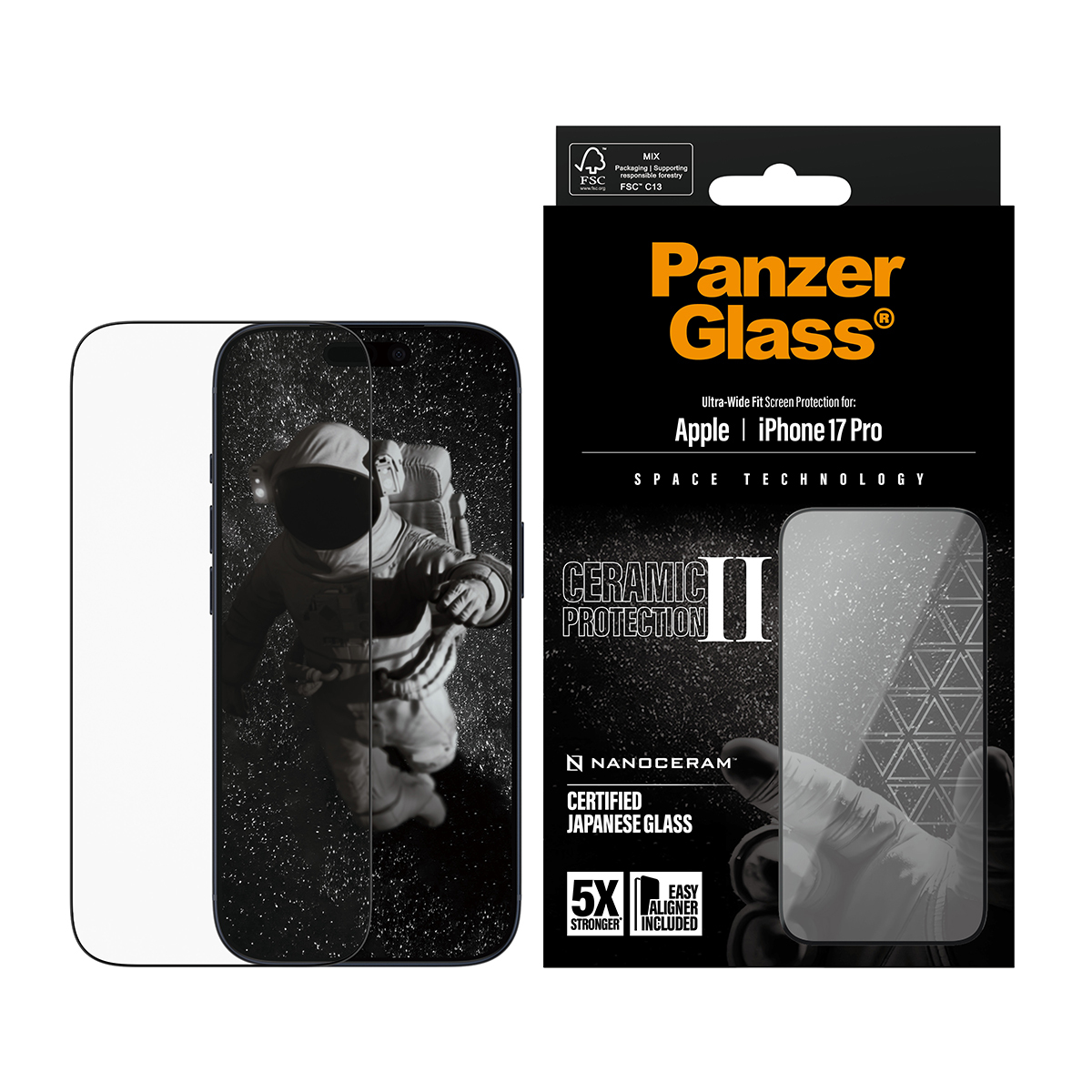 PanzerGlass Ceramic II Screen Protector iPhone 17 Pro Ultra-Wide Fit EasyAligner