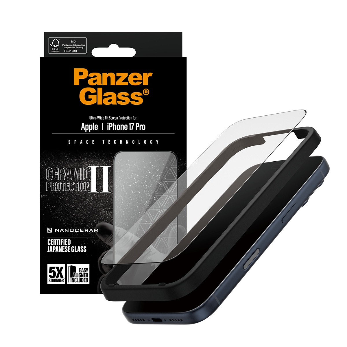 PanzerGlass Ceramic II Screen Protector iPhone 17 Pro Ultra-Wide Fit EasyAligner