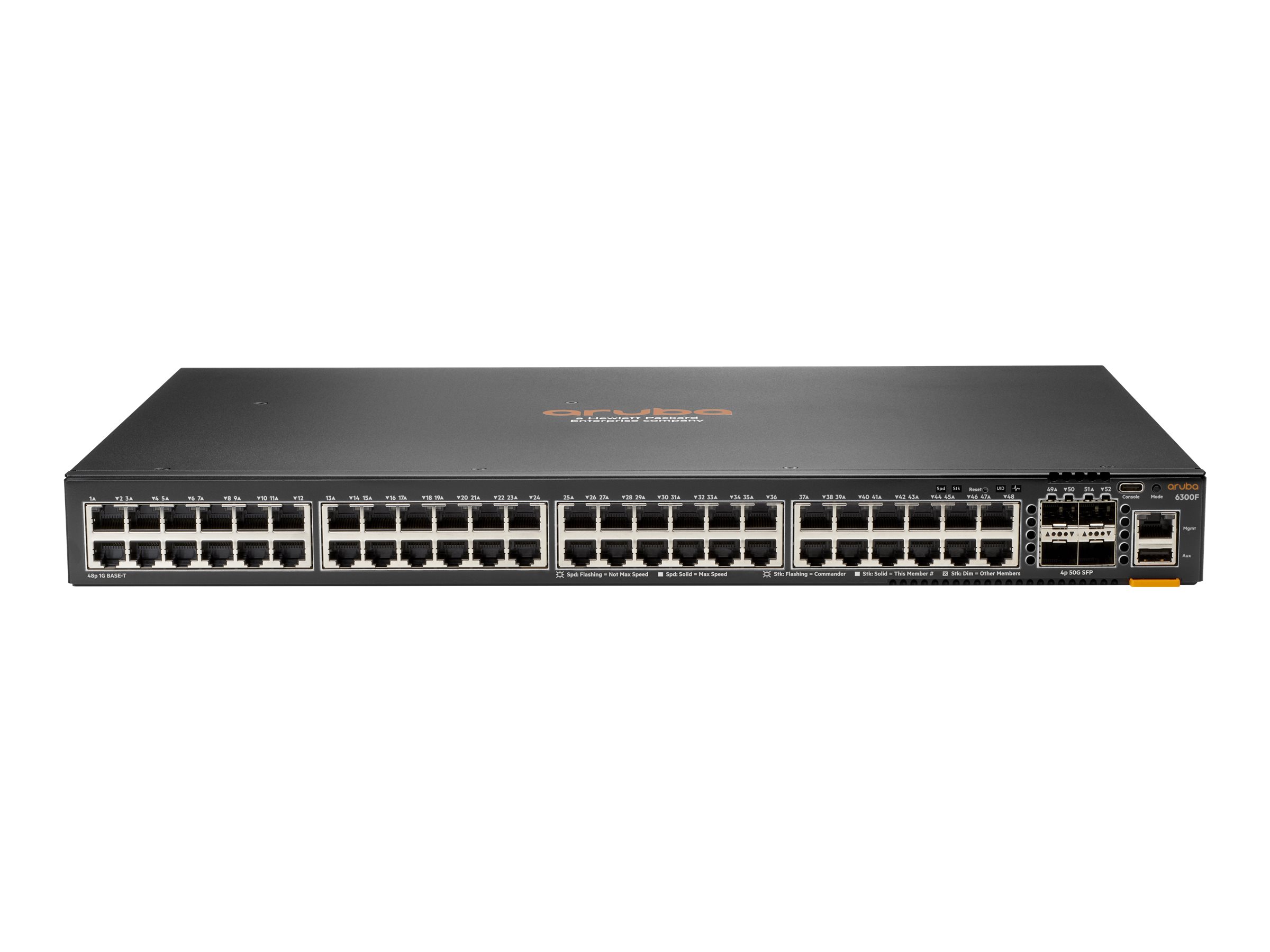 Hewlett Packard Enterprise Aruba 6300F 48-port 1GbE & 4-port SFP56 Gestito L3 Gigabit Ethernet (10/100/1000) 1U Grigio
