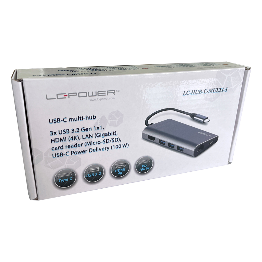 LC-Power LC-HUB-C-MULTI-5 notebook dock/port replicator Wired USB 3.2 Gen 1 (3.1 Gen 1) Type-C Anthracite, Black