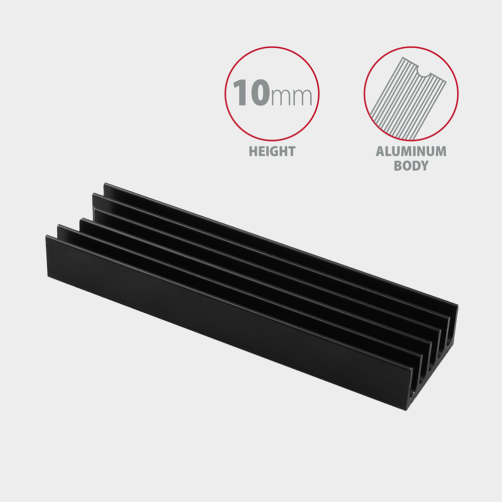 Axagon CLR-M2L10 syst�me de refroidissement d ordinateur M.2 NVMe SSD, Disque �lectronique Dissipateur thermique/Radiateur Noir 1 pi�ce(s)