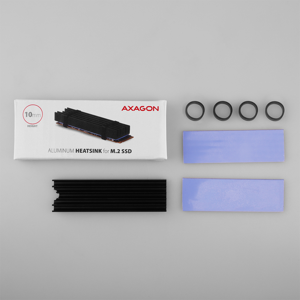 Axagon CLR-M2L10 syst�me de refroidissement d ordinateur M.2 NVMe SSD, Disque �lectronique Dissipateur thermique/Radiateur Noir 1 pi�ce(s)