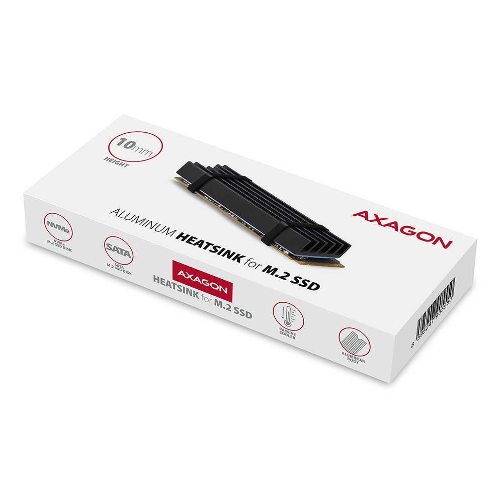 Axagon CLR-M2L10 syst�me de refroidissement d ordinateur M.2 NVMe SSD, Disque �lectronique Dissipateur thermique/Radiateur Noir 1 pi�ce(s)
