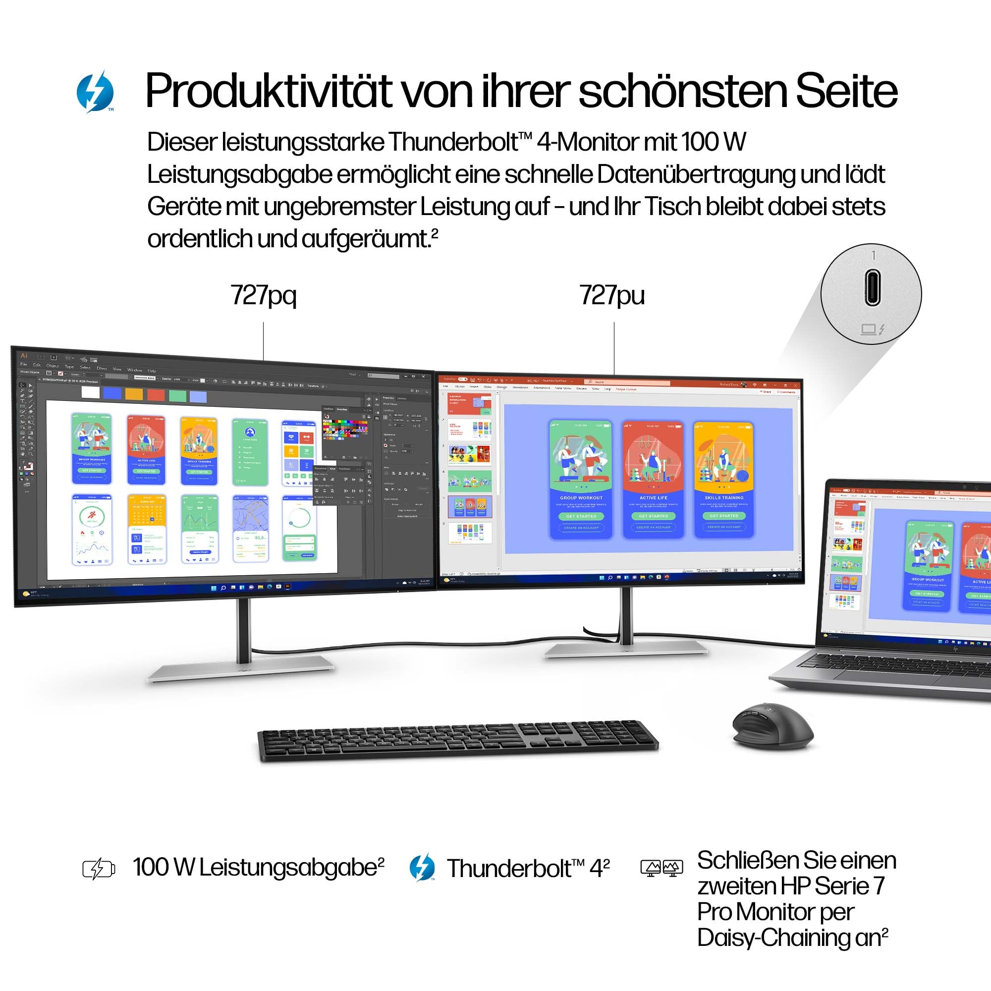 HP Monitor de alta definici�n cu�druple Thunderbolt 4 Pro de la serie 7 de 27 pulgadas: 727pu sin PVC
