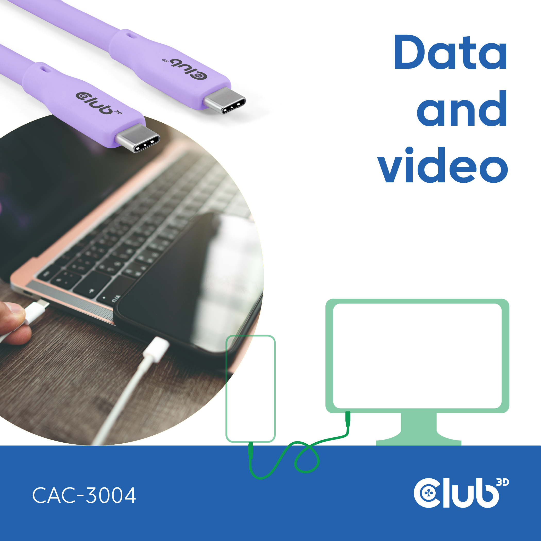 CLUB3D USB C cable purple