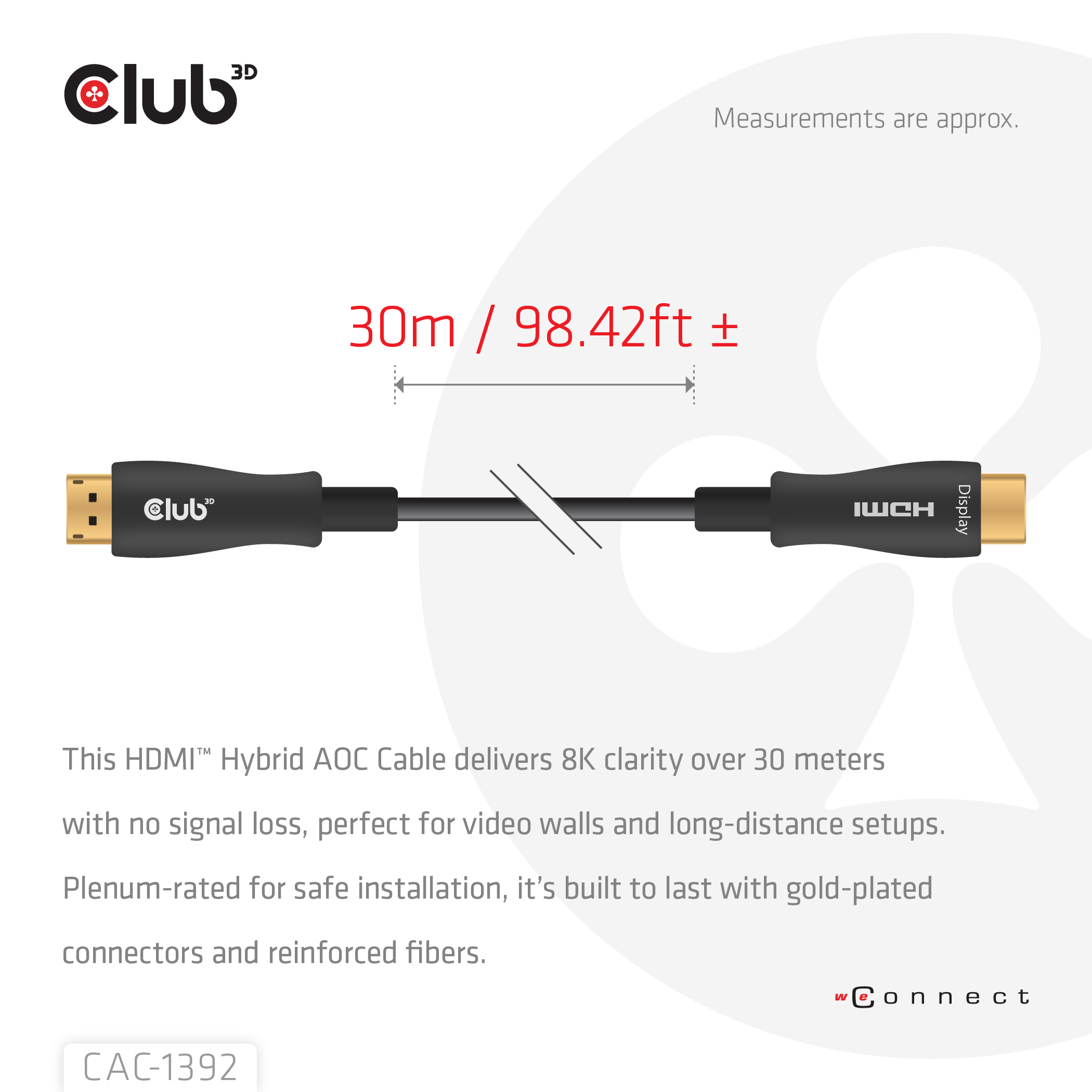 CLUB3D HDMI Hybrid AOC Cable 8K60Hz/4K120Hz 30m / 98.42 ft