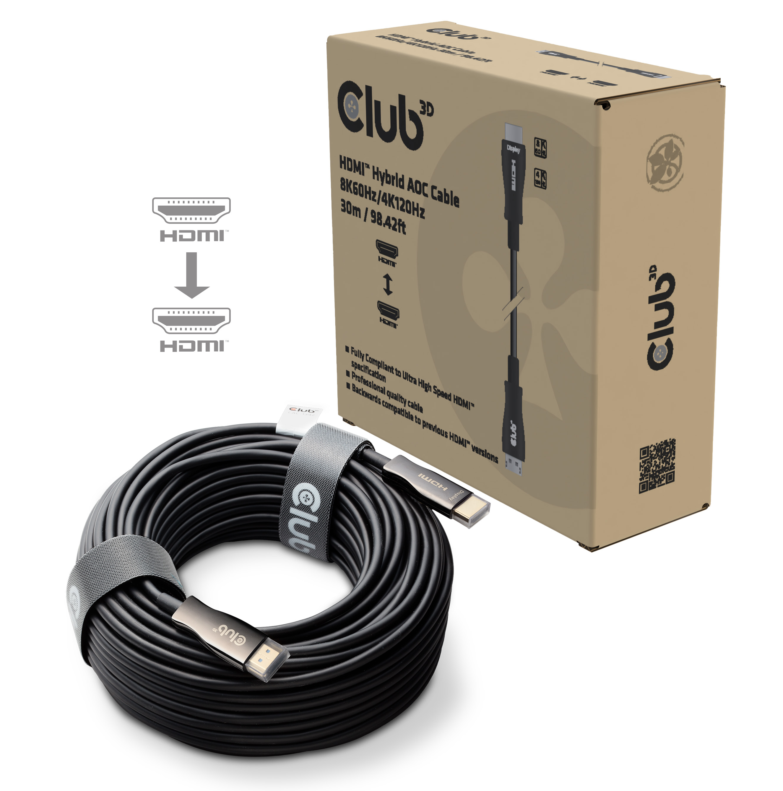 CLUB3D HDMI Hybrid AOC Cable 8K60Hz/4K120Hz 30m / 98.42 ft