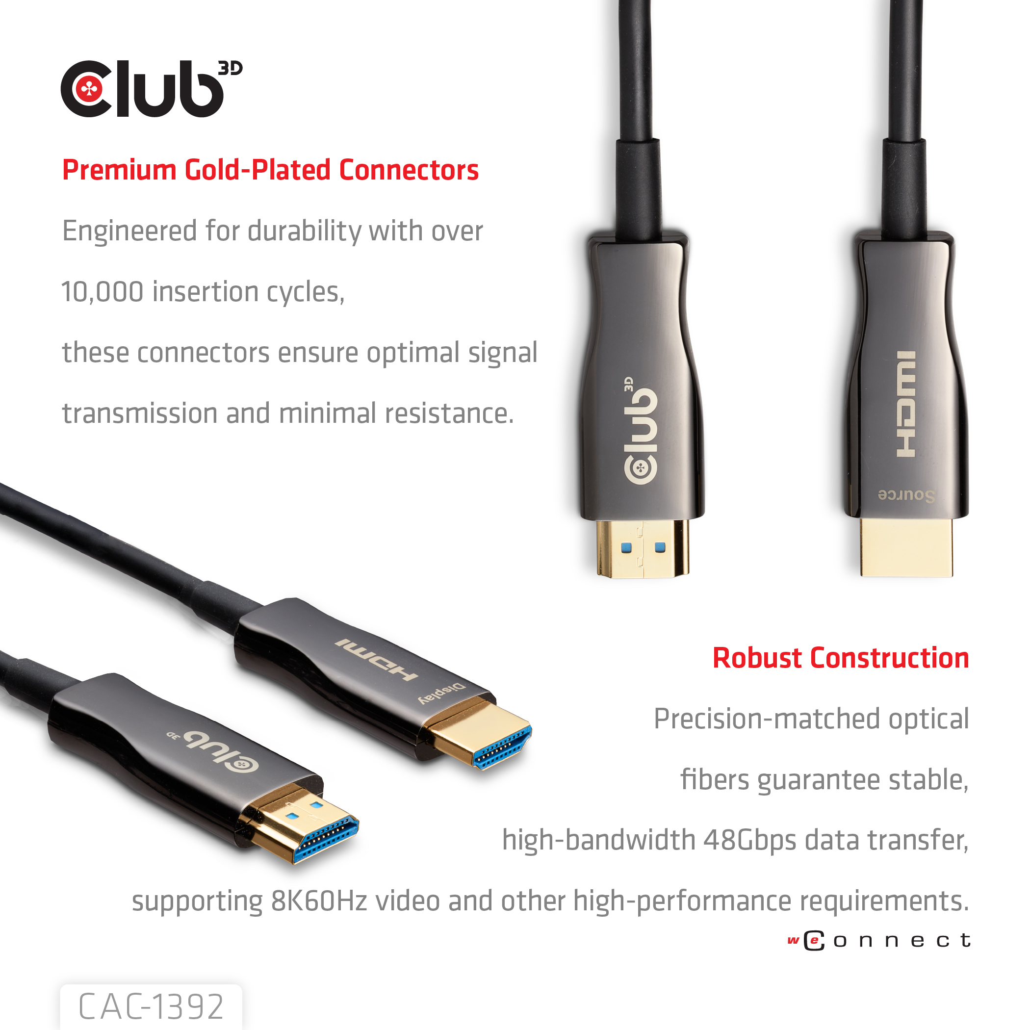 CLUB3D HDMI Hybrid AOC Cable 8K60Hz/4K120Hz 30m / 98.42 ft