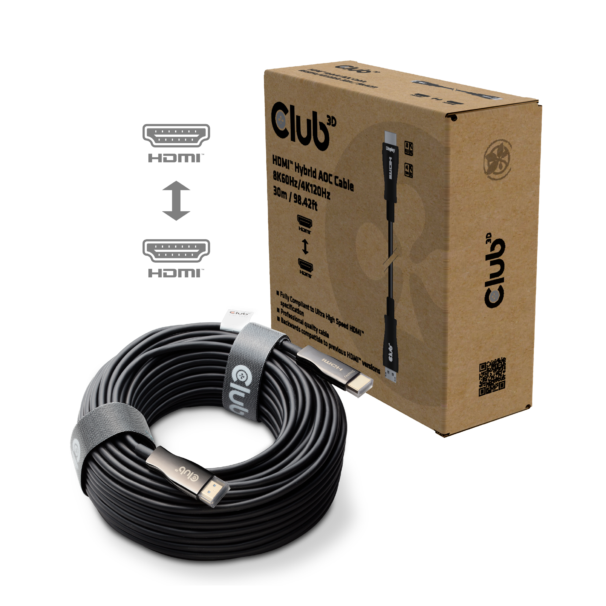 CLUB3D HDMI Hybrid AOC Cable 8K60Hz/4K120Hz 30m / 98.42 ft