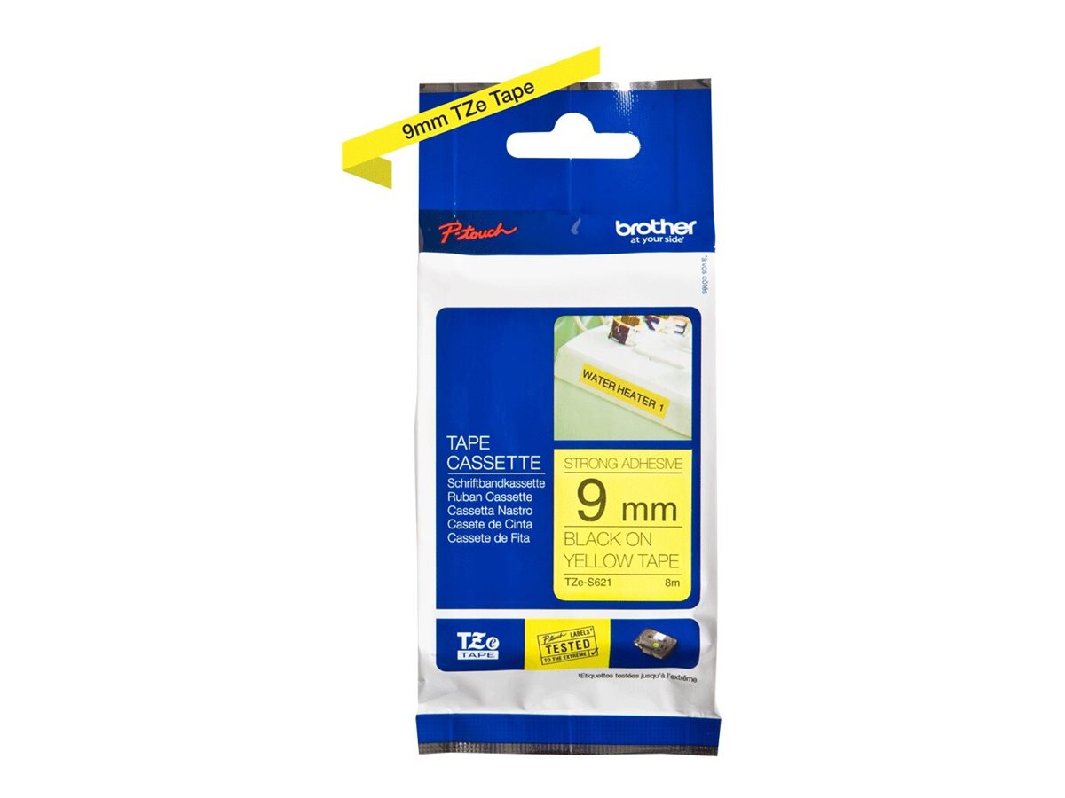 Brother TZe-S621 - Extra starker Klebstoff - Schwarz auf Gelb - Rolle (0,9 cm x 8 m)