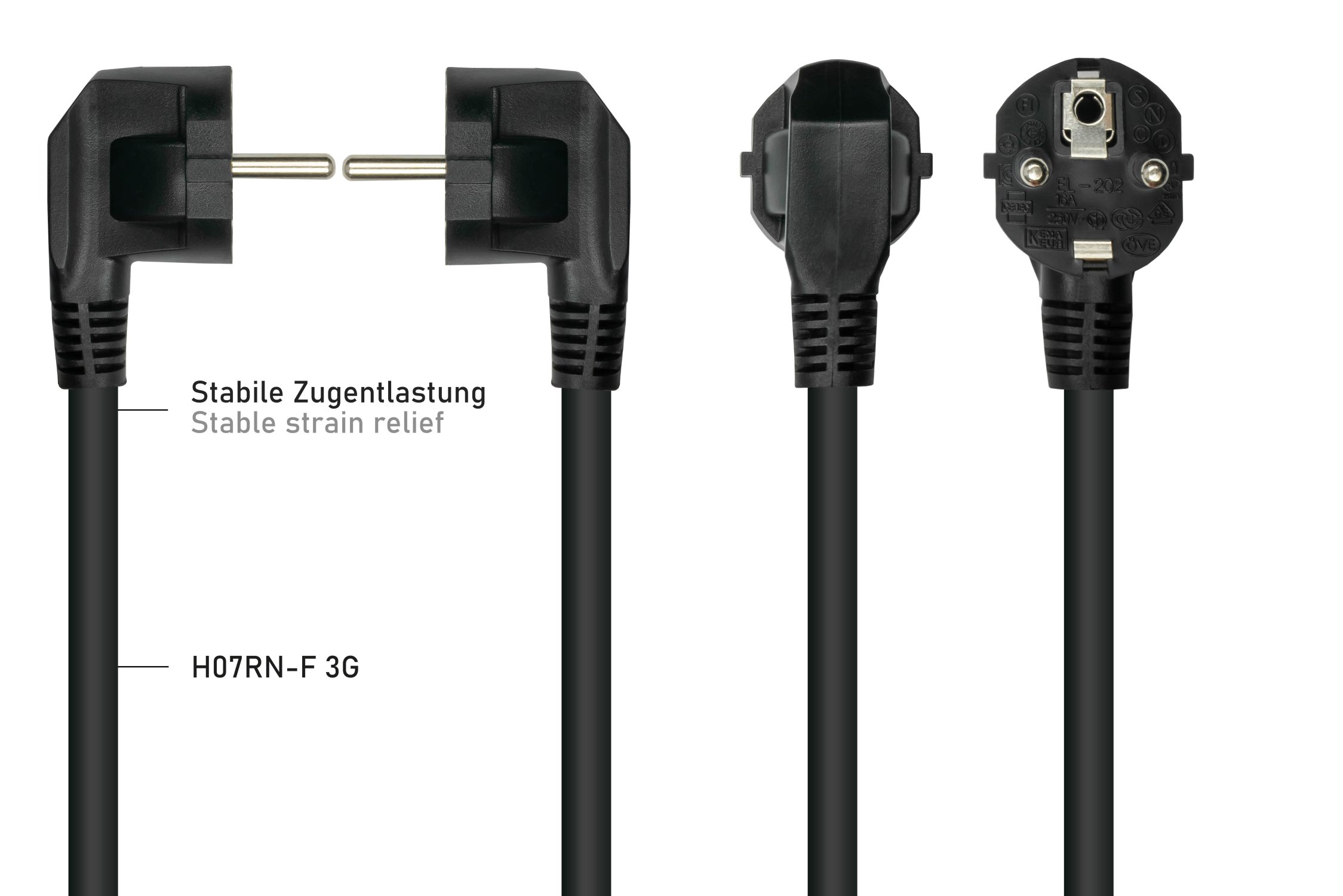 kabelmeister� Netzkabel Schutzkontakt-Stecker Typ E+F (90� gew.) an Warmger�te-Buchse C15 (r. gew.),