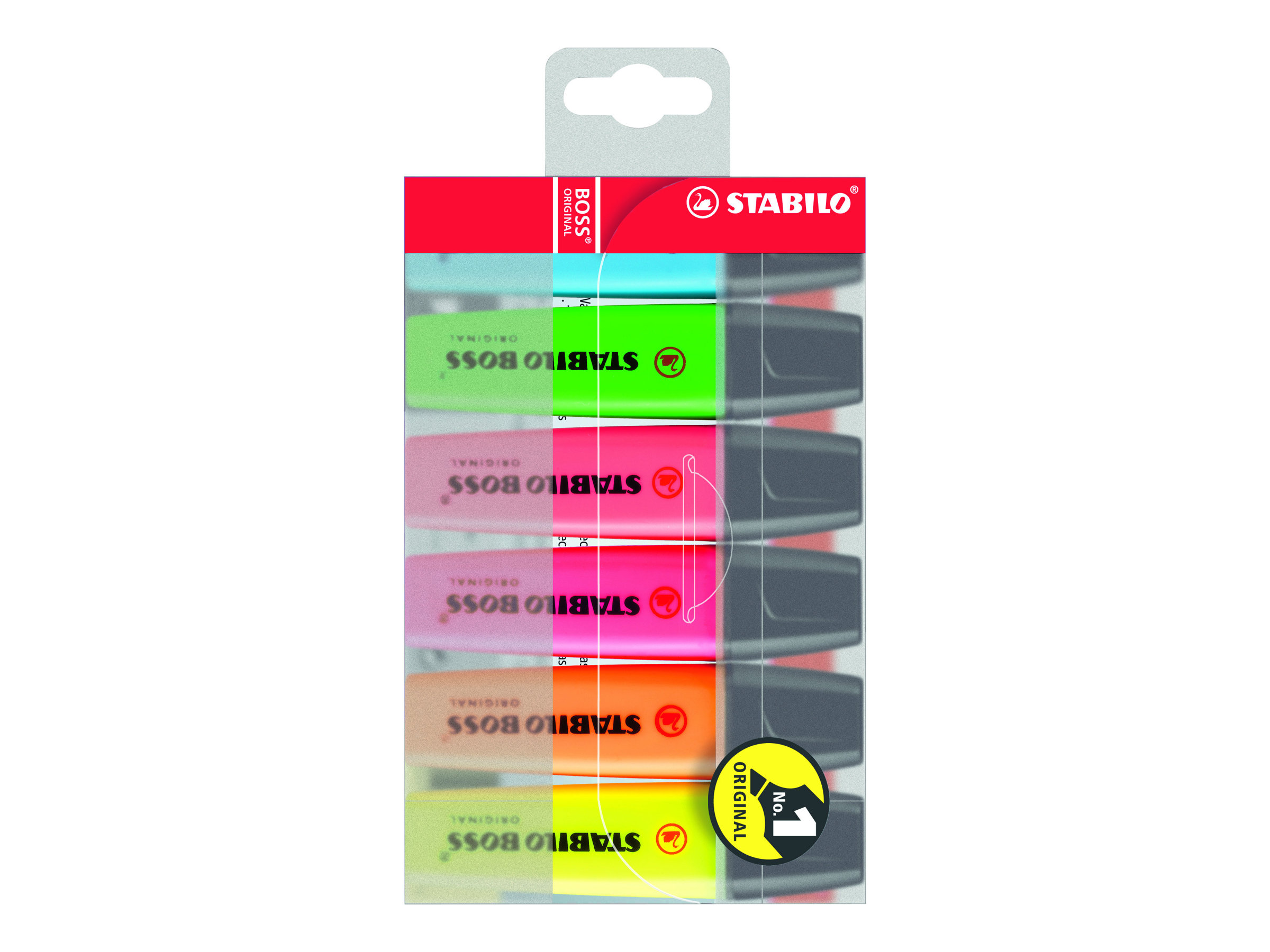 STABILO BOSS ORIGINAL - Textmarker - Blau fluoreszierend, fluoreszierend orange, fluoreszierend rot, fluoreszierend gelb, fluoreszierend gr�n, fluoreszierend rosa - wasserbasierte Tinte - 2-5 mm (Packung mit 6)