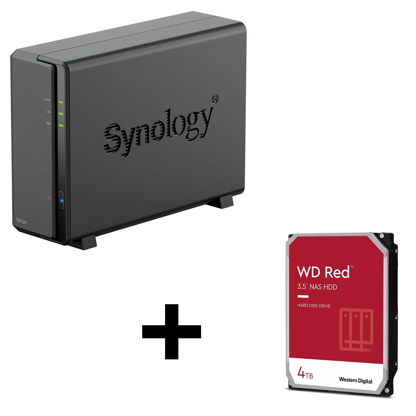 Synology DiskStation DS124 1 Einschub NAS-Server Leergehuse+ 1x WD Red SATA 3.5 HDD 4TB