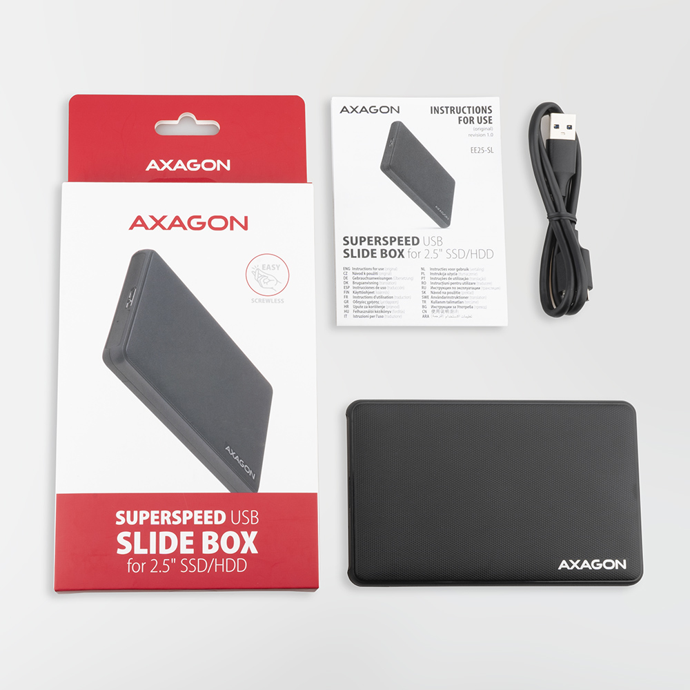 Axagon EE25-SL storage drive enclosure HDD/SSD enclosure Black 2.5