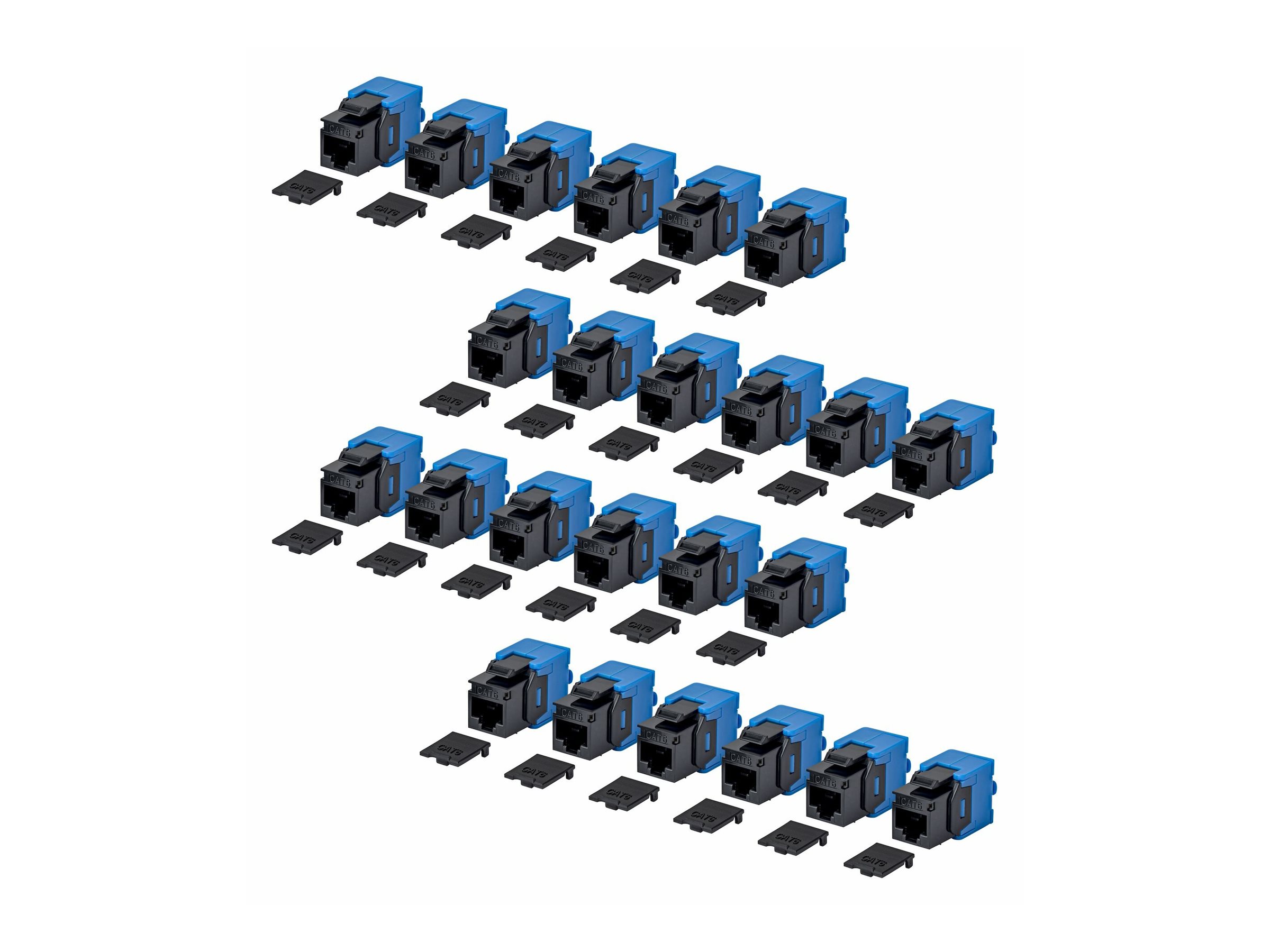 StarTech.com Cat6 Keystone Jack, 24-Pack RJ45 Ethernet Keystone Jacks, UTP Cat6 Wall Jack, 180-Degree Toolless, Black