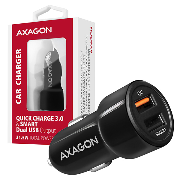 Axagon PWC-QC5 cargador de dispositivo m�vil Smartphone, Tableta Negro Encendedor de cigarrillos Carga r�pida Auto
