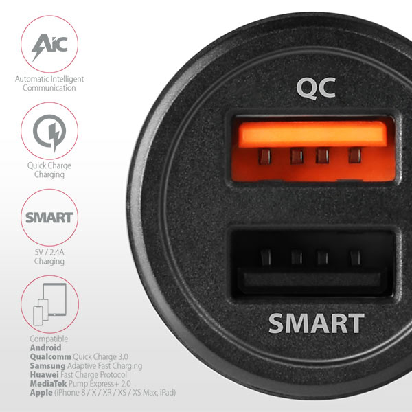 Axagon PWC-QC5 cargador de dispositivo m�vil Smartphone, Tableta Negro Encendedor de cigarrillos Carga r�pida Auto